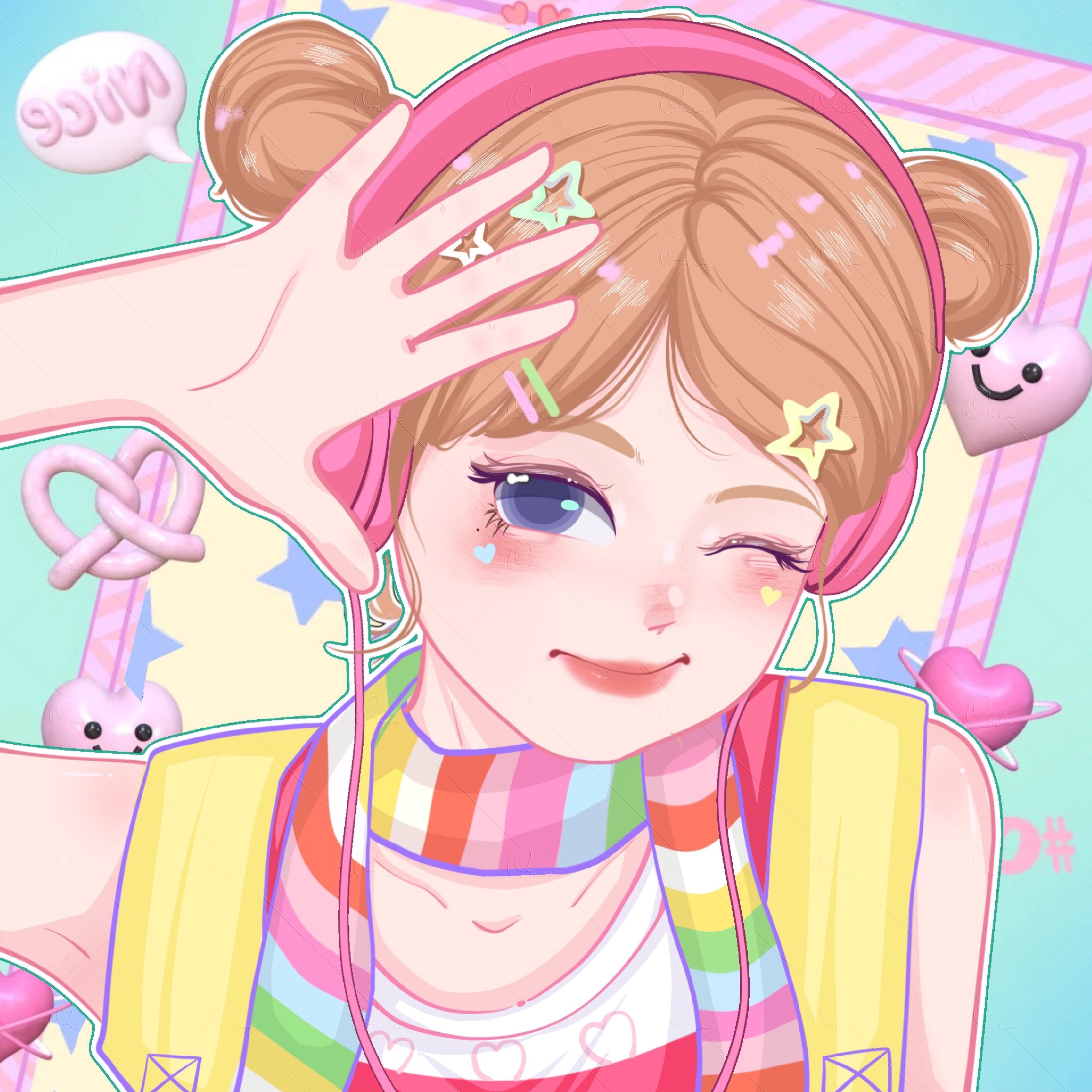 Custom Kawaii OC Portrait Cute Chibi Y2K Anime Cartoon Commission Avatar Twitch Pngtuber Icon Birthday Couple Gift Digital Illustration