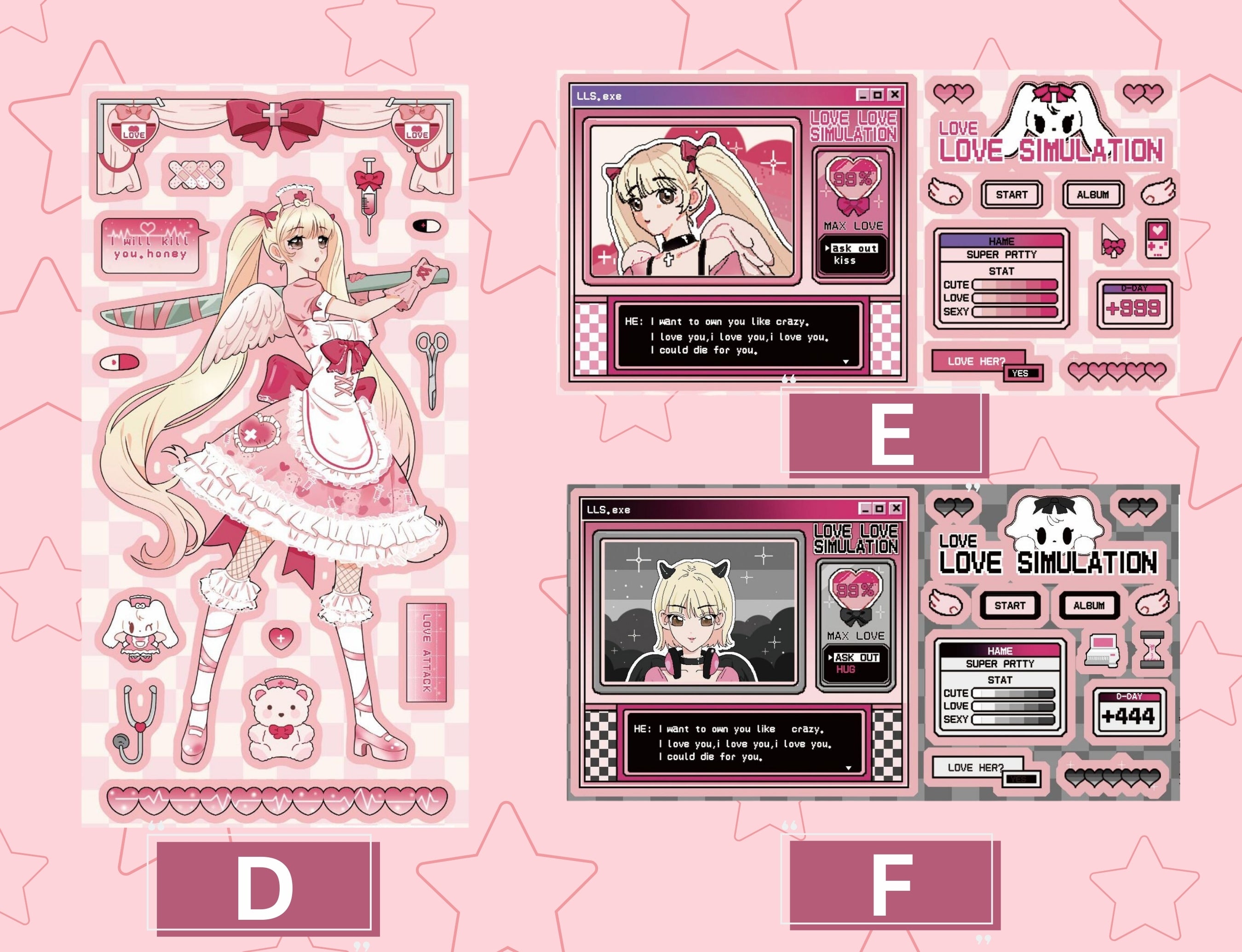 Y2K Anime Lolita Girl Sticker Sheet with Retro and Adorable Chat Bubble Elements!