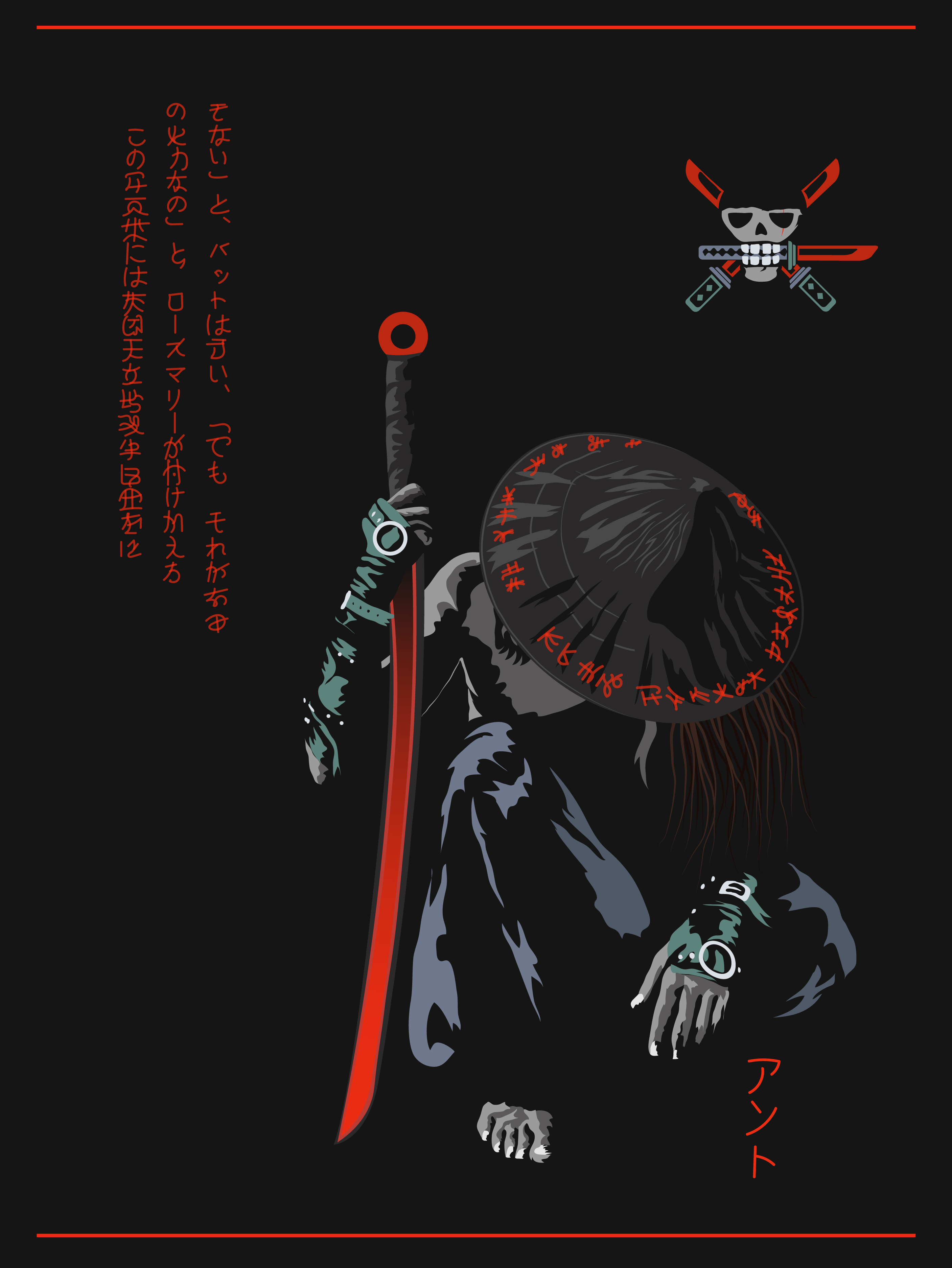 antographics, samurai, Ronin, Japanese Art, literature, straw hat, katana, dark, dark backgroundx3750 Wallpaper