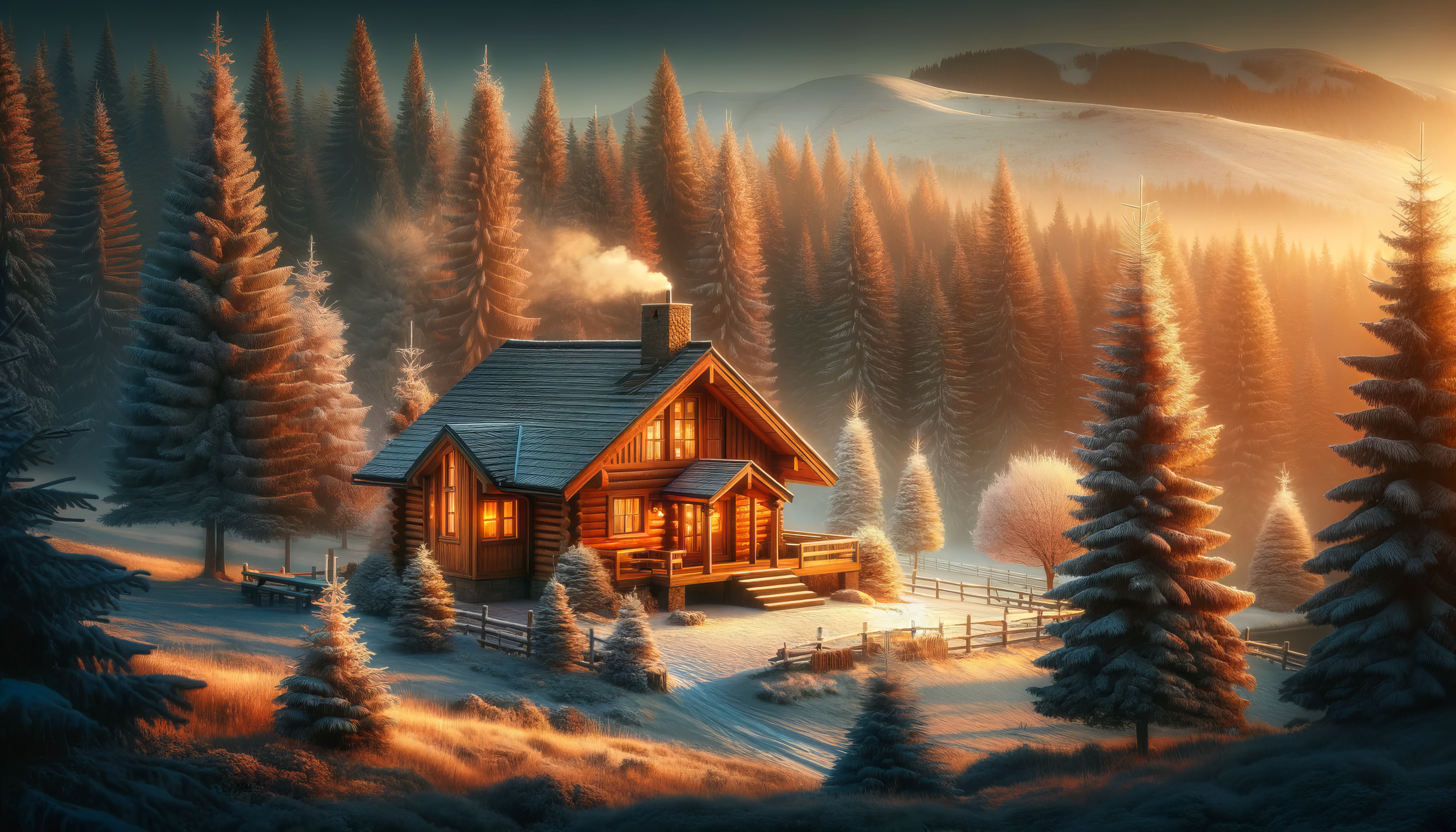 Enchanting Winter Cabin HD Wallpaper