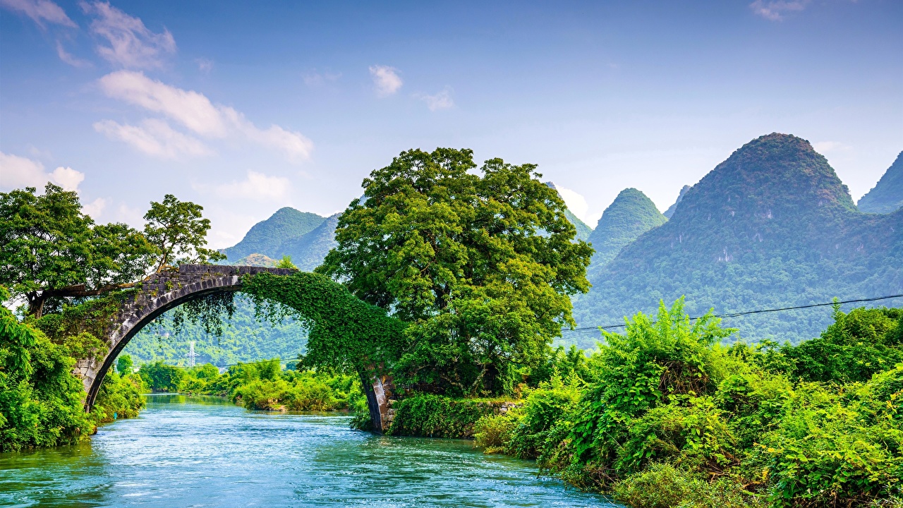 Desktop Wallpaper China Guangxi Guilin Nature Bridges mountain