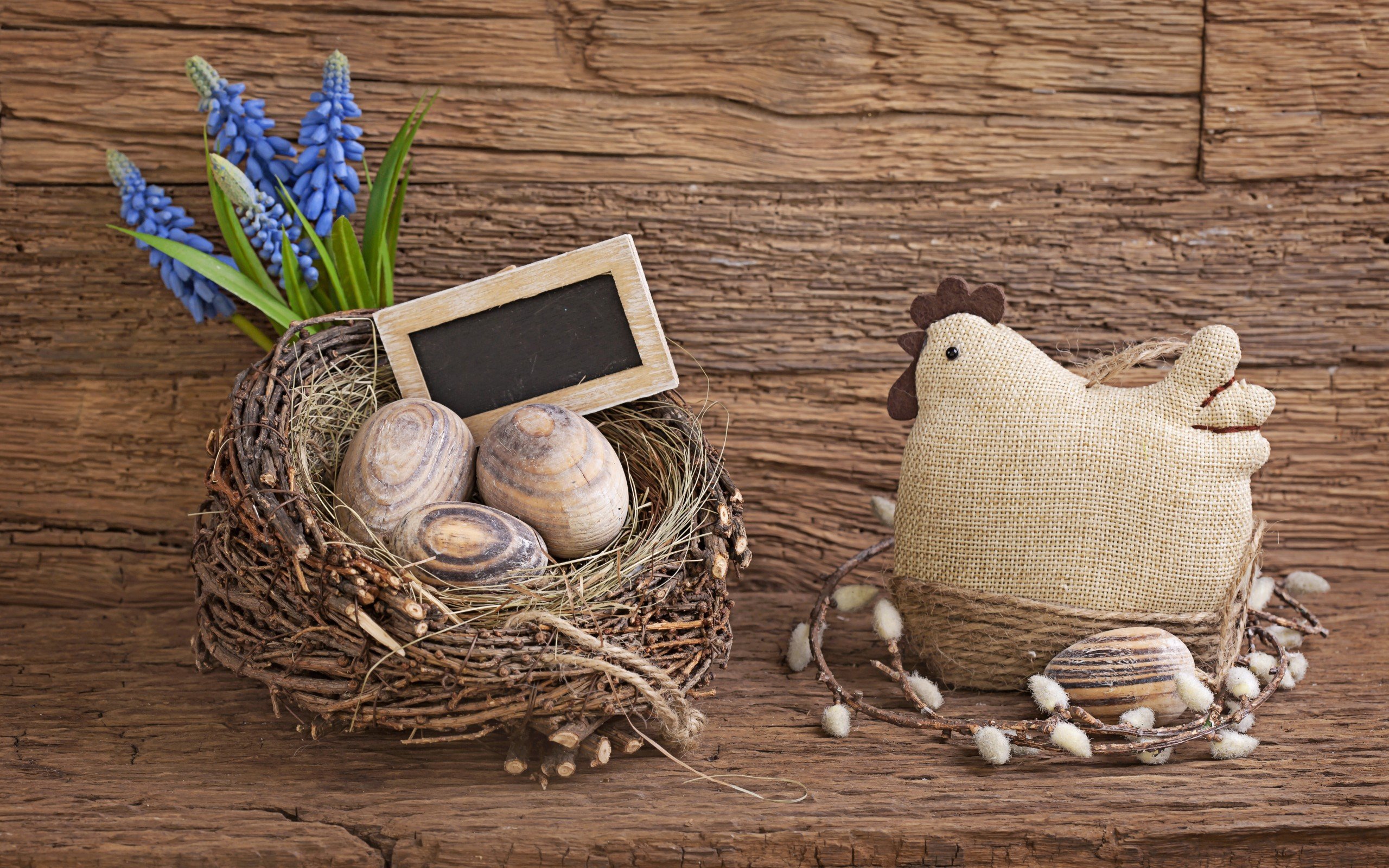 Easter eggs and basket out of wood