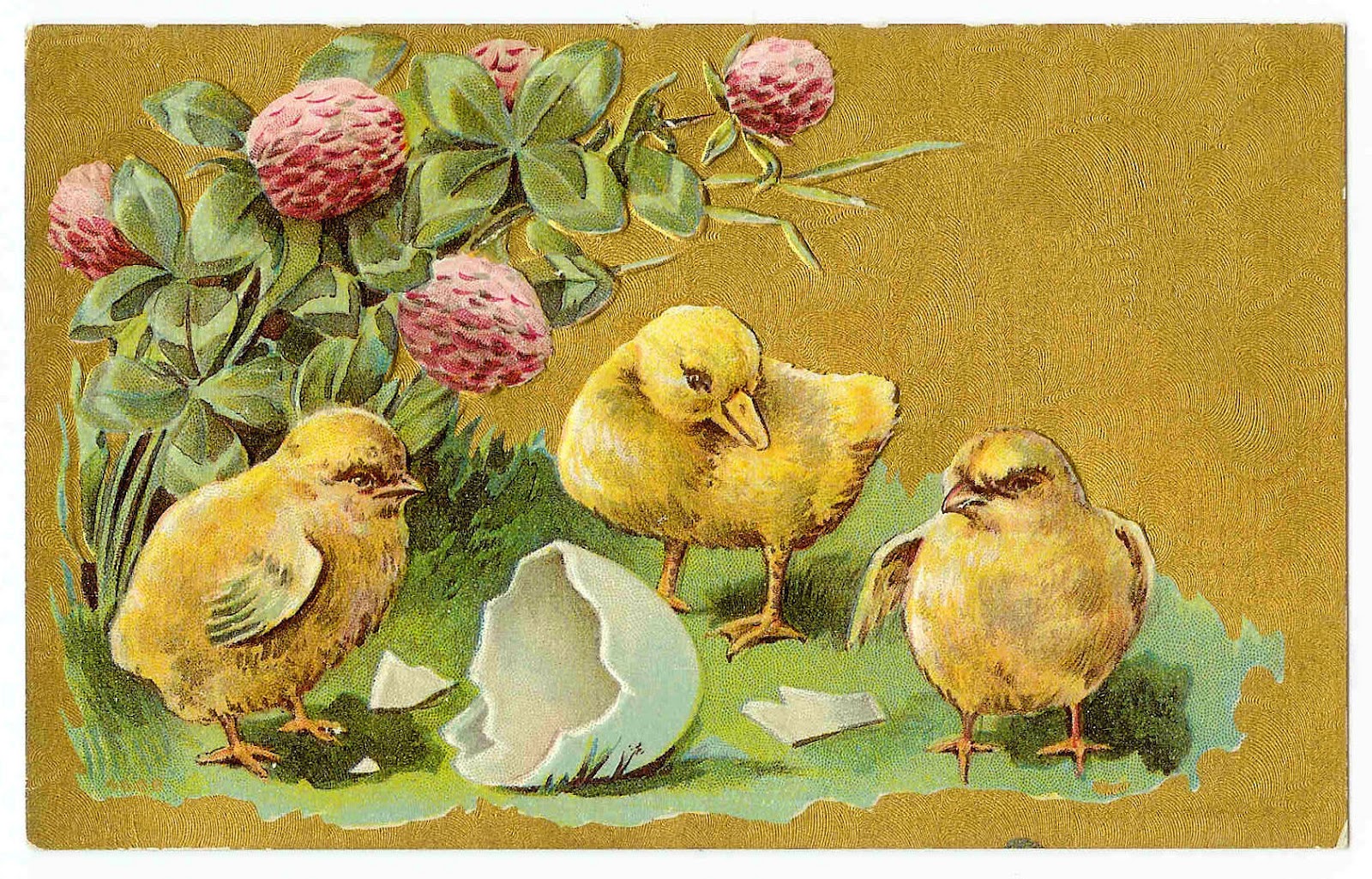 Antique Image: Vintage Easter Clip Art: Easter Postcard with Chicks and Duckling