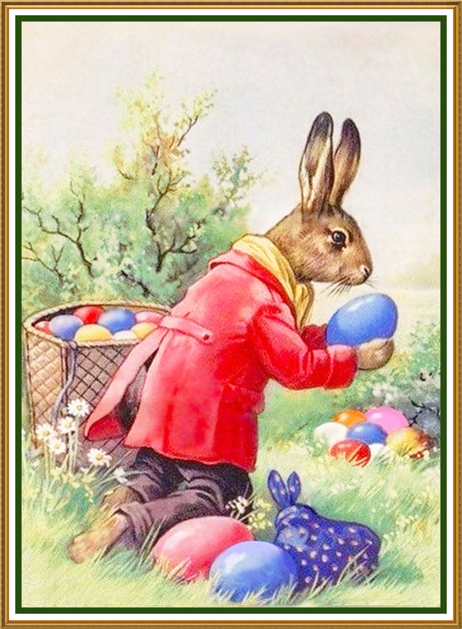 Vintage Easter Bunny Hiding Eggs Counted Cross Stitch Pattern. Orenco Originals LLC