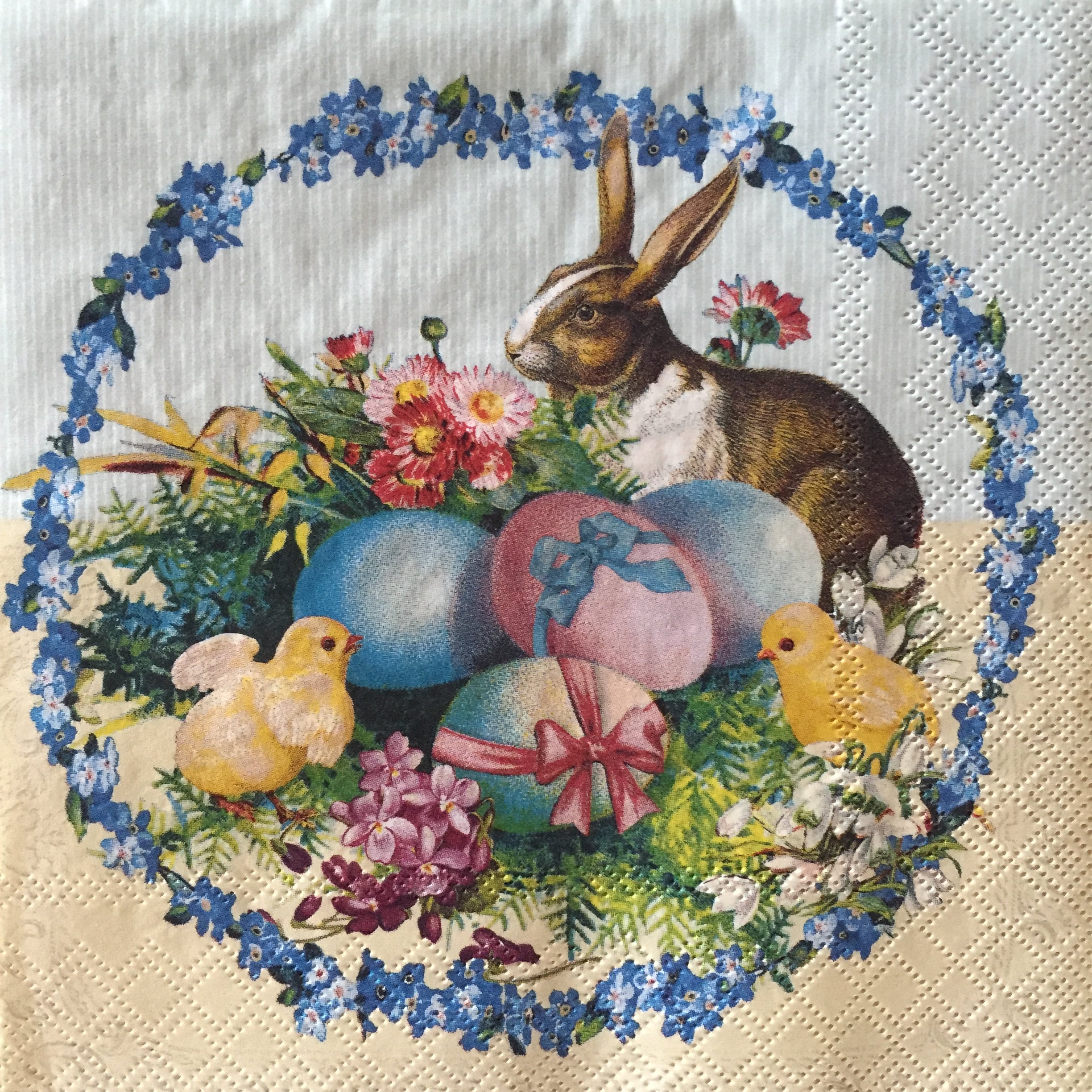 Decoupage Napkins, Old Fashioned Vintage Easter Wreath, 13 X 13 Unfolded
