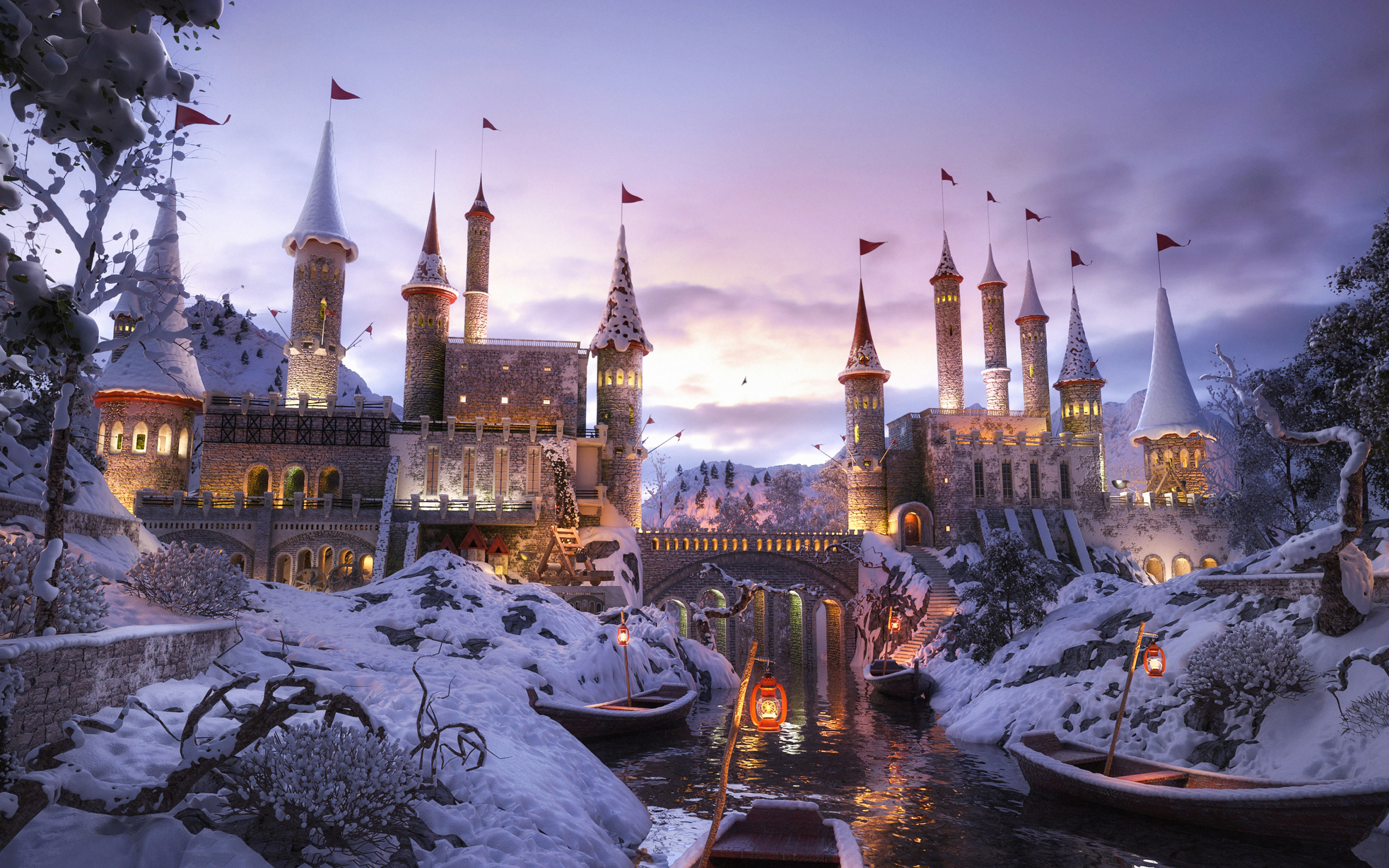 Download wallpaper 2880x1800 castle, winter, fantasy, art, mac pro retaia 2880x1800 HD background, 15682
