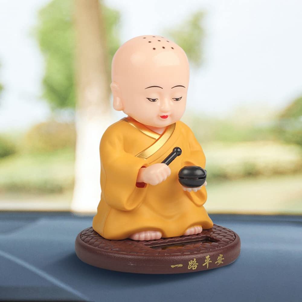 Chinese Little Monk Statue, Creative Head Shaking Buddha Monk Figure, Solar Powered Zen Monk for Blessing, Nice Gift, Home & Kitchen