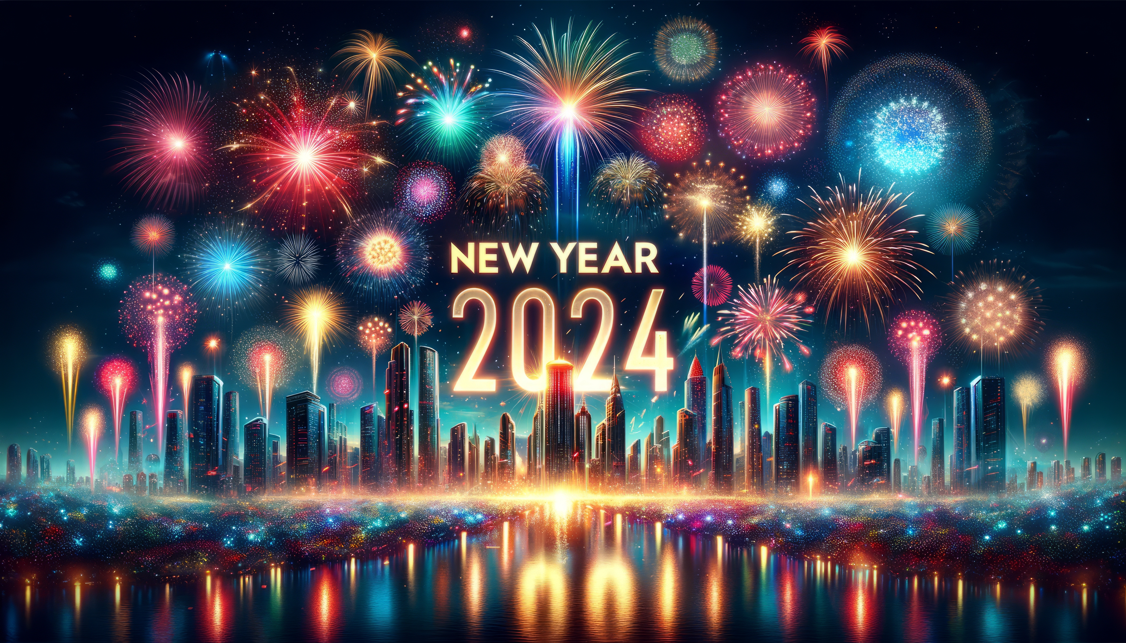 New Year 2024 Fireworks Celebration HD Wallpaper
