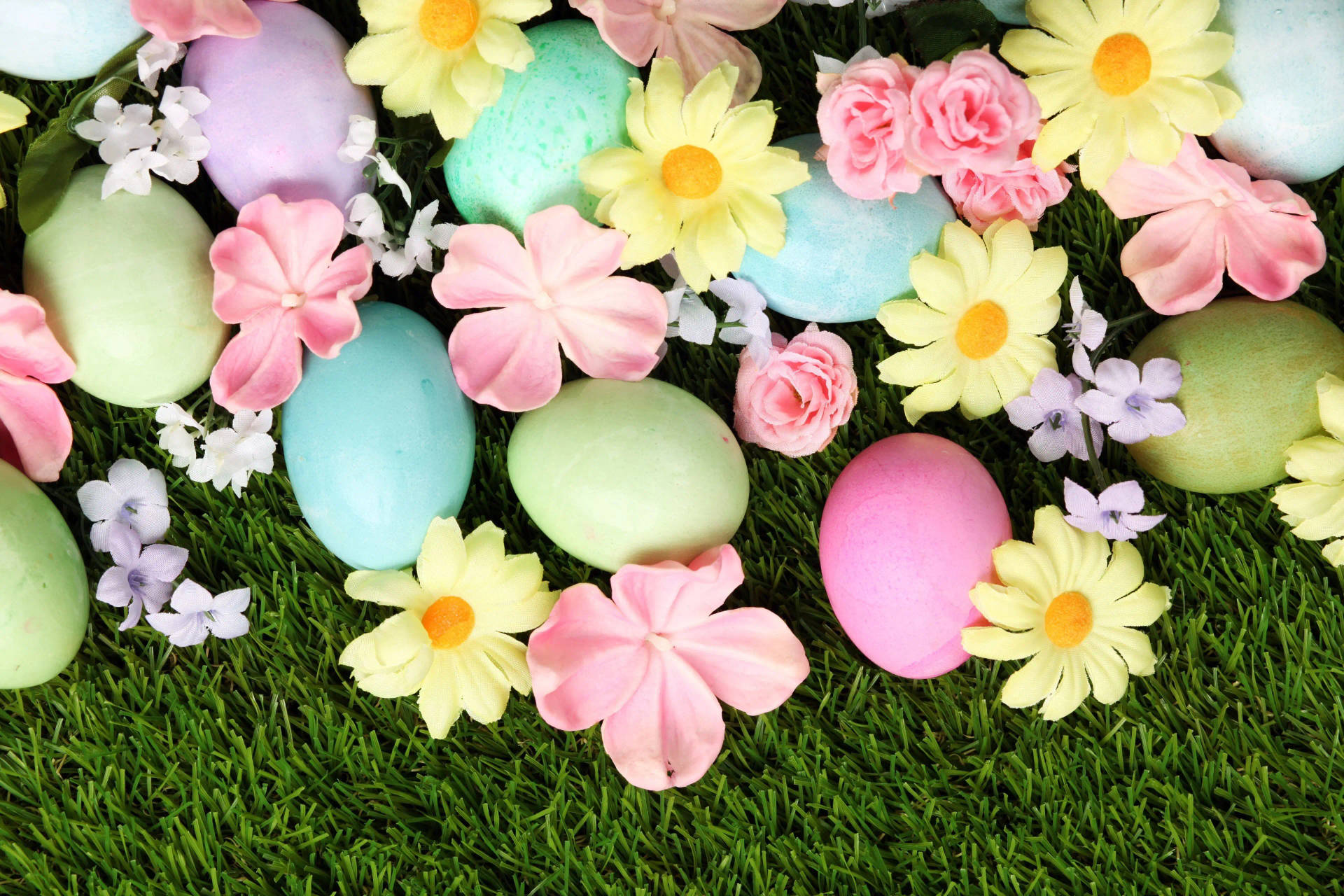 Download Easter Desktop Flowers And Eggs Wallpaper