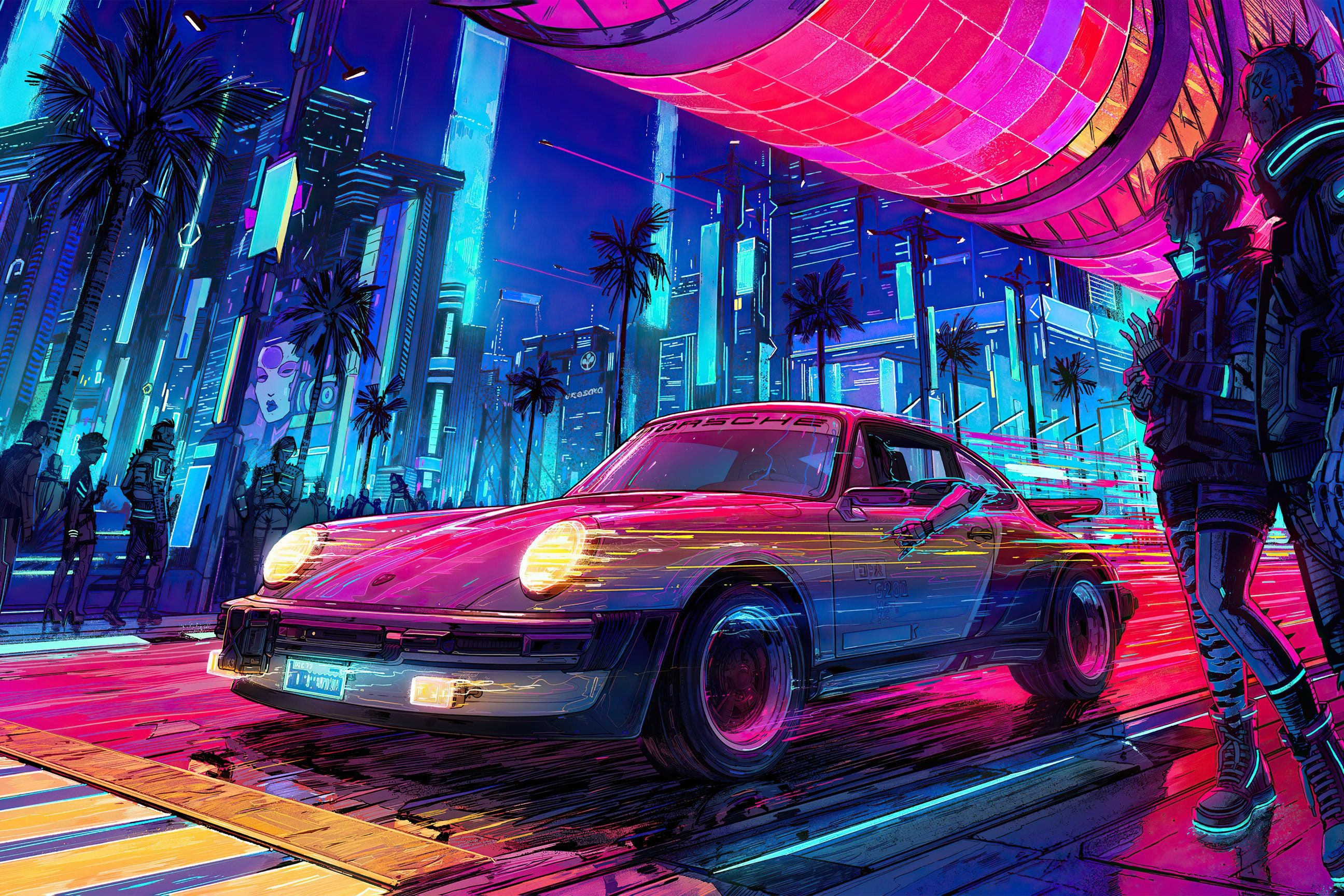 Porsche, 80s Retro Poster. Cyberpunk 2077, Porsche, Cyberpunk
