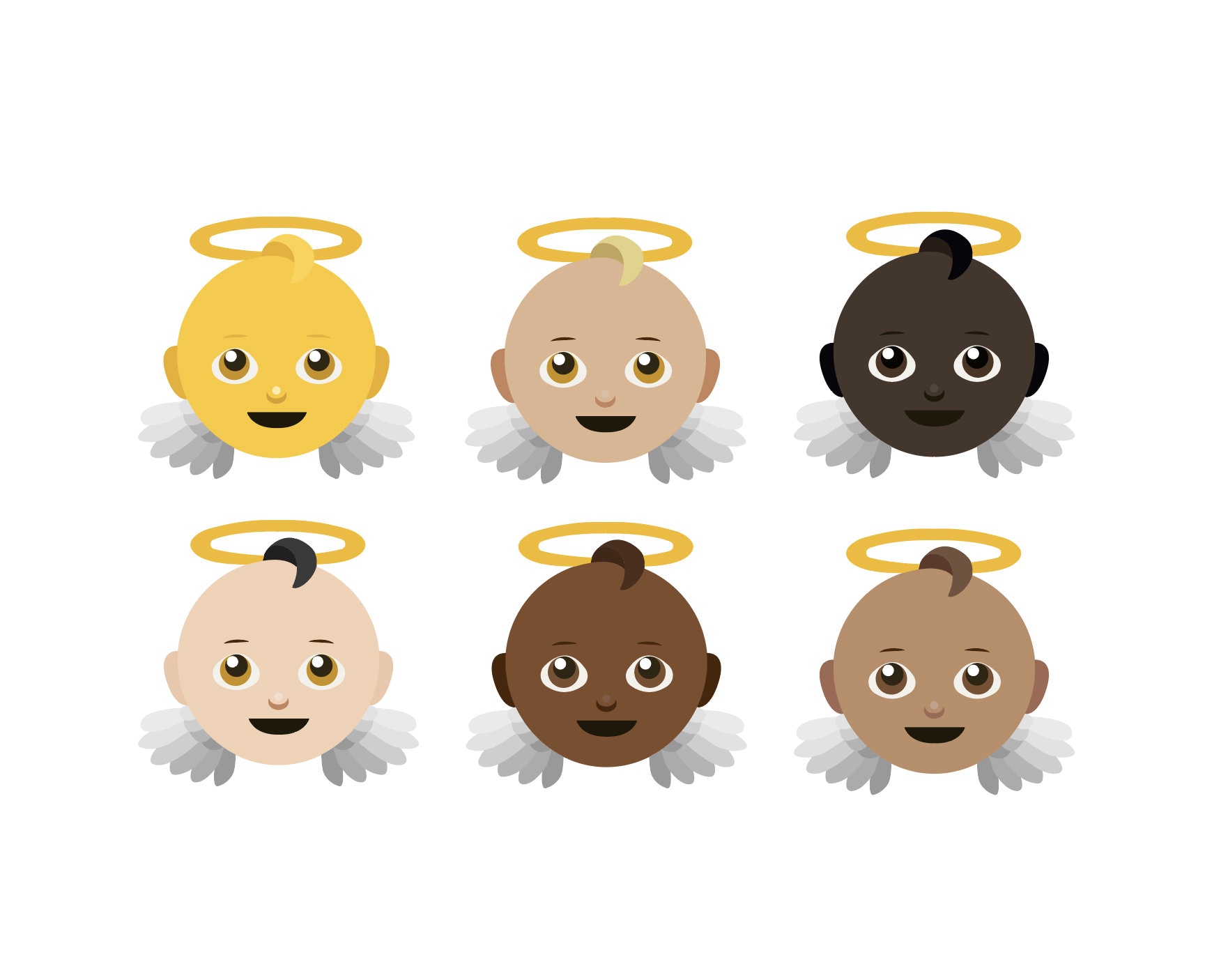 Vector Set of Baby Angel Emoji With Skintones Svg, Jpg, Png, Eps