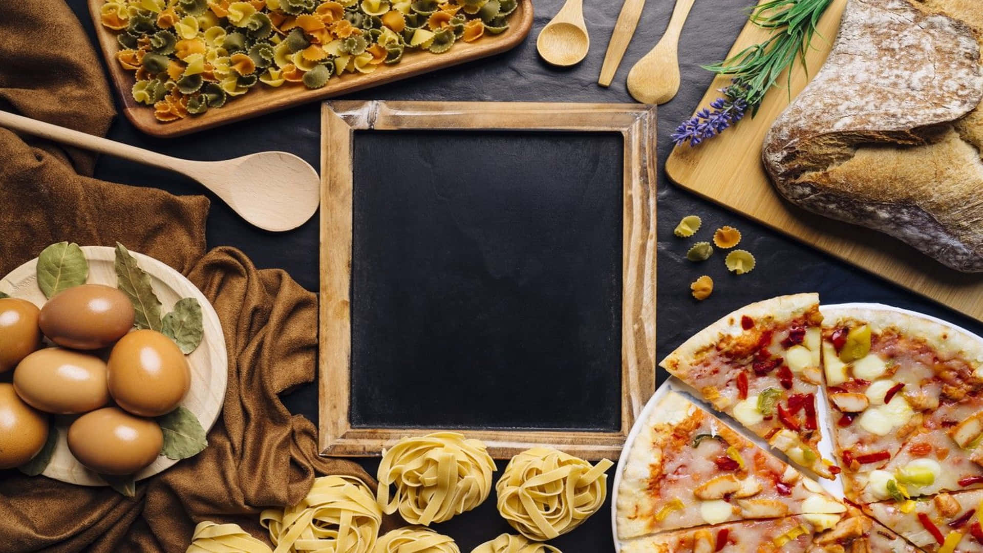 Download Italian Food With Chalkboard Frame 1920x1080 Pasta Background