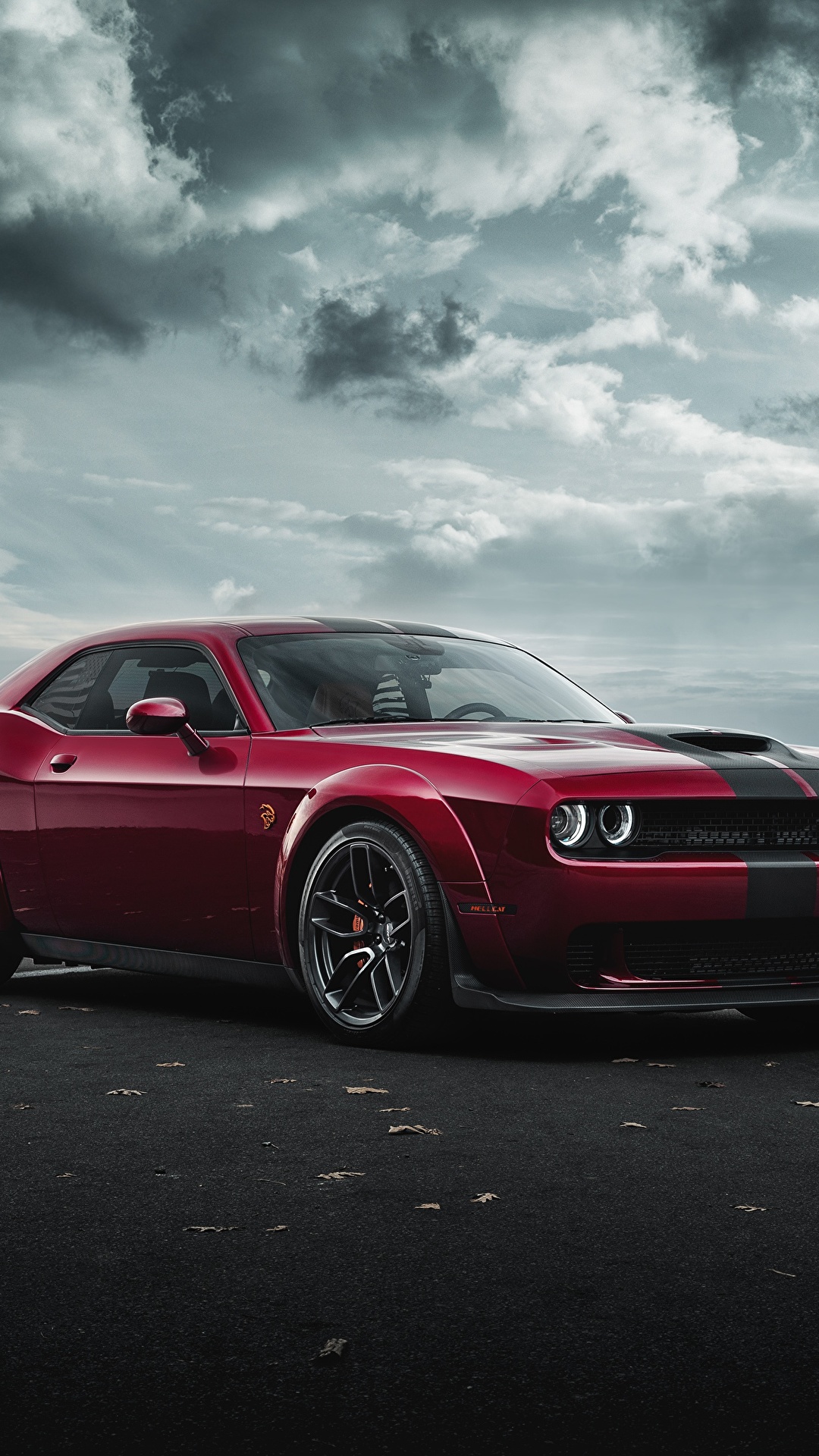 Wallpaper Dodge Challenger Hellcat SRT Widebody 2019 Red 1080x1920