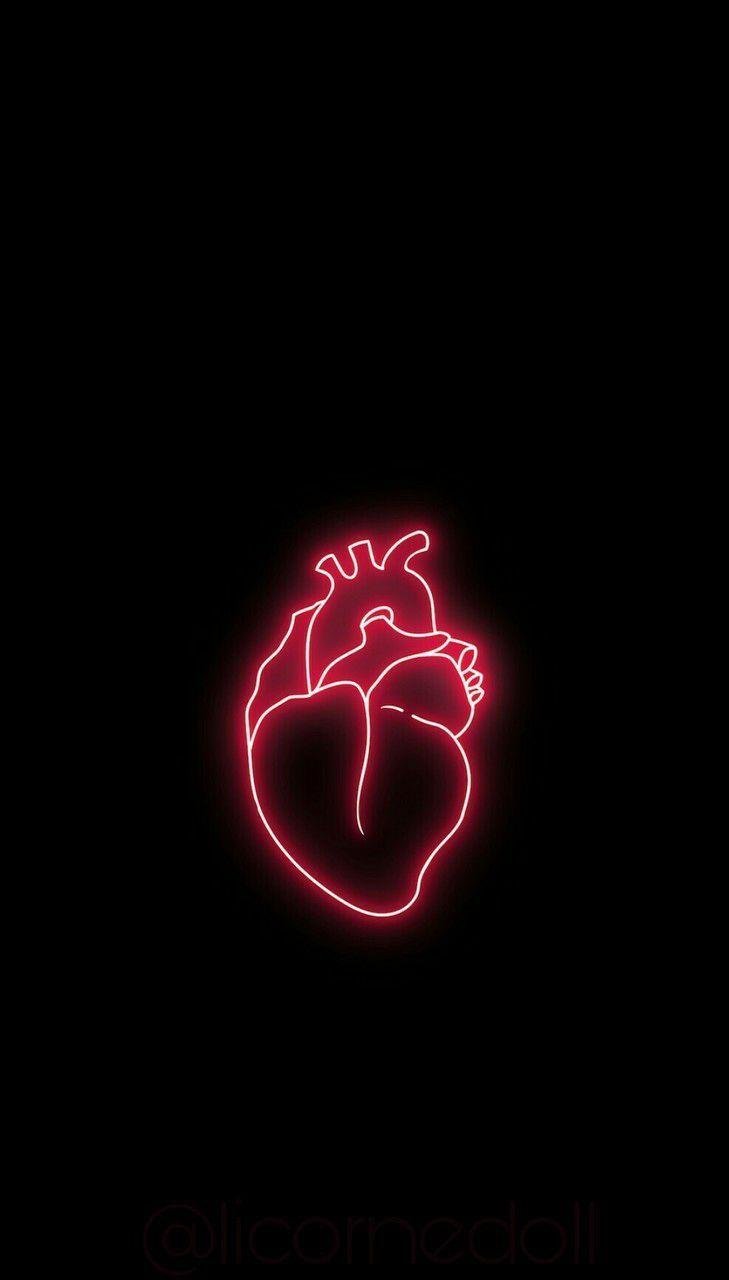 Red neon heart black aesthetic Wallpaper Download