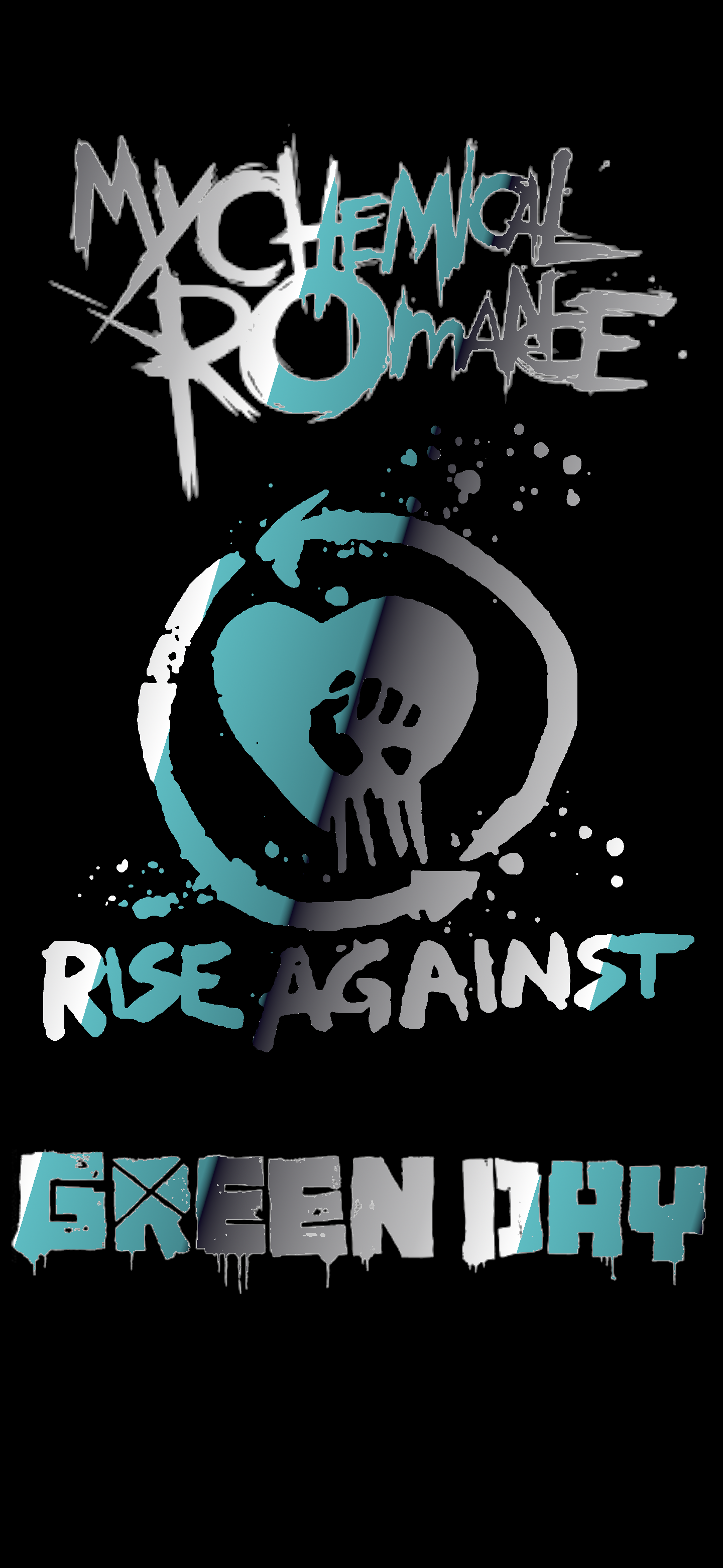 A phone wallpaper with MCR green day and of course Rise against