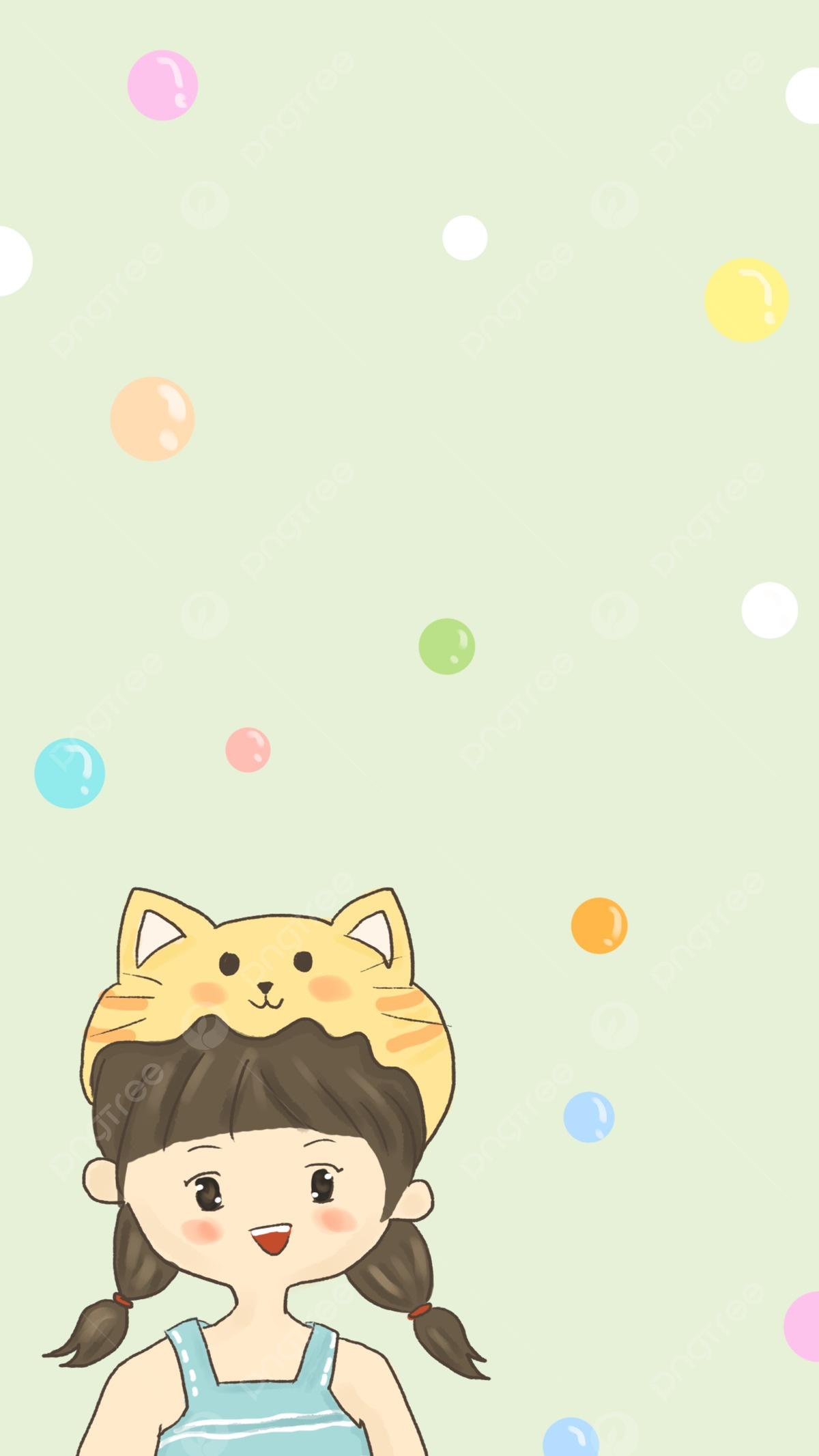 Hand Painted Cute Cartoon Anime Small Fresh Tiger Head Hat Little Girl Wallpaper Background Wallpaper Image For Free Download