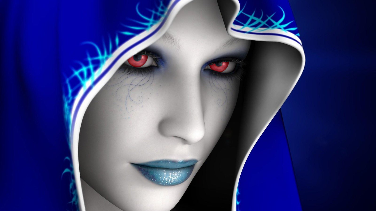 3D Blue Hood Girl Red Eyes HD Wallpaper HD Wallp