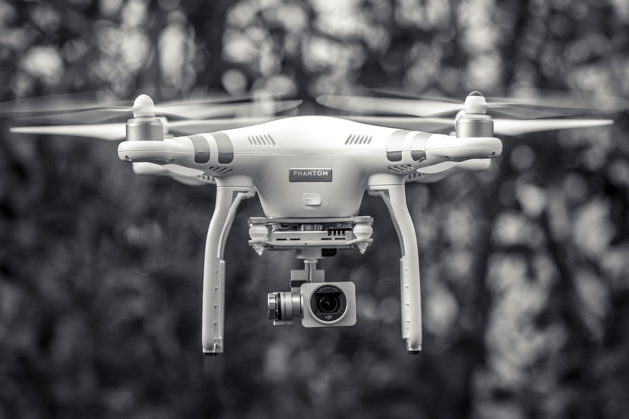 Black And White Drone Flying