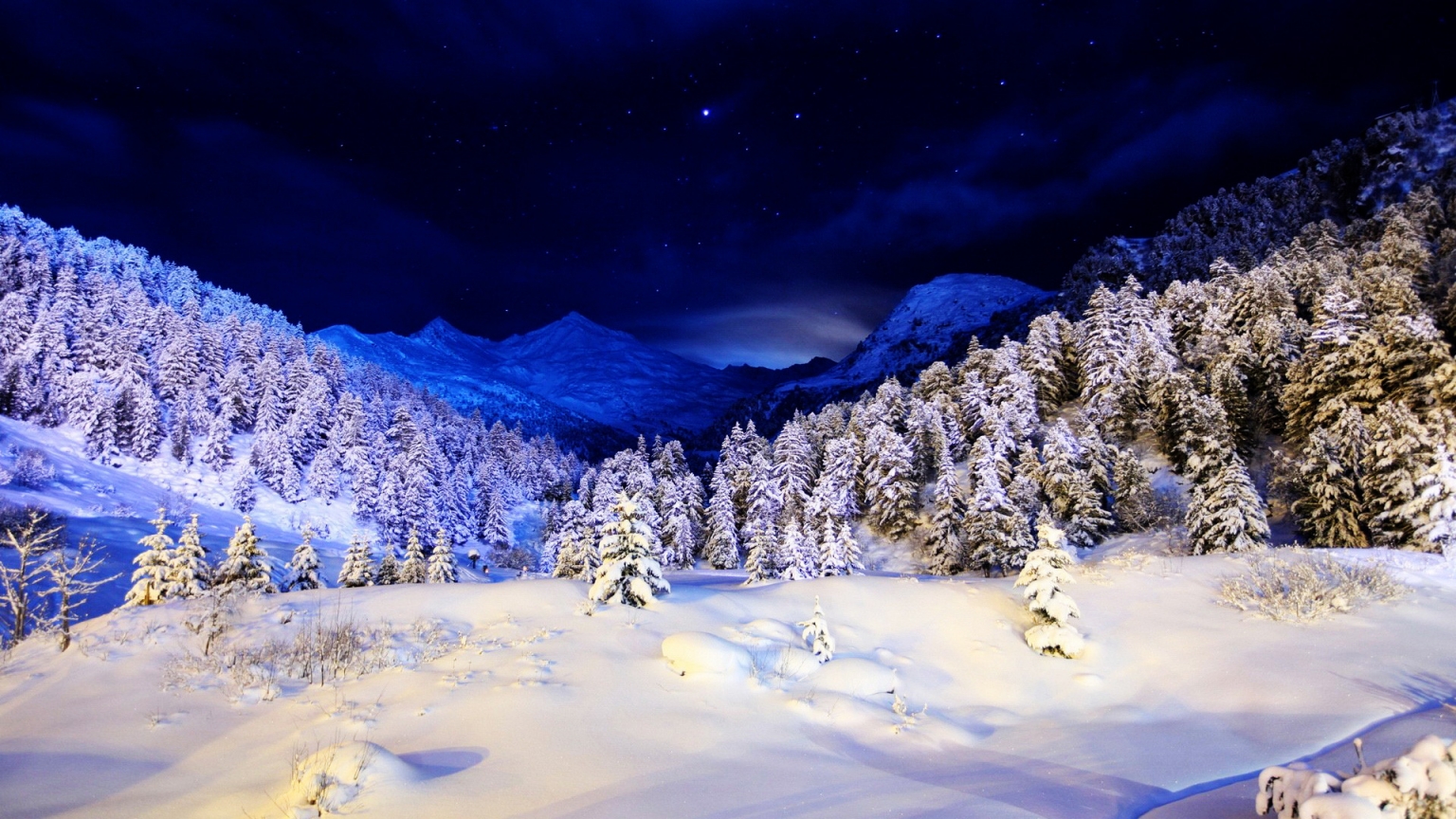 Blue Winter Night 1536 x 864 HDTV Wallpaper