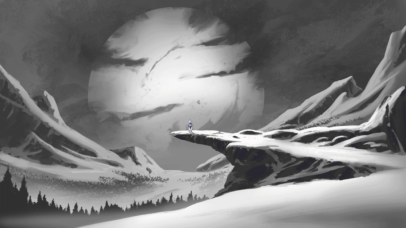 [Commission] Wallpaper of snowy mountains with The Traveler