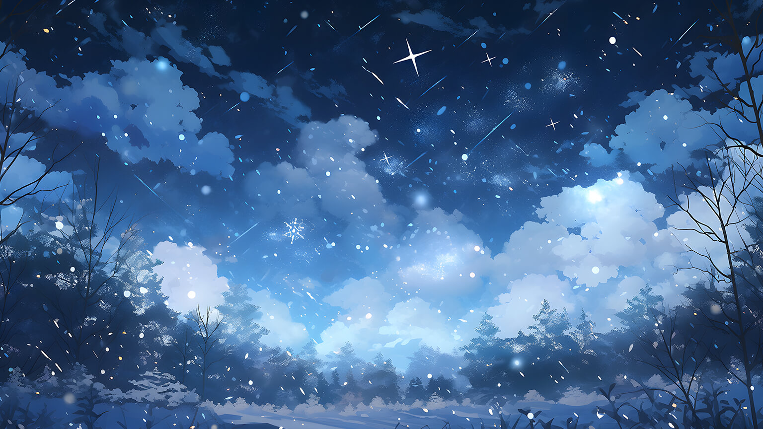 Night Sky with Snowflakes Desktop Wallpaper Wallpaper 4K