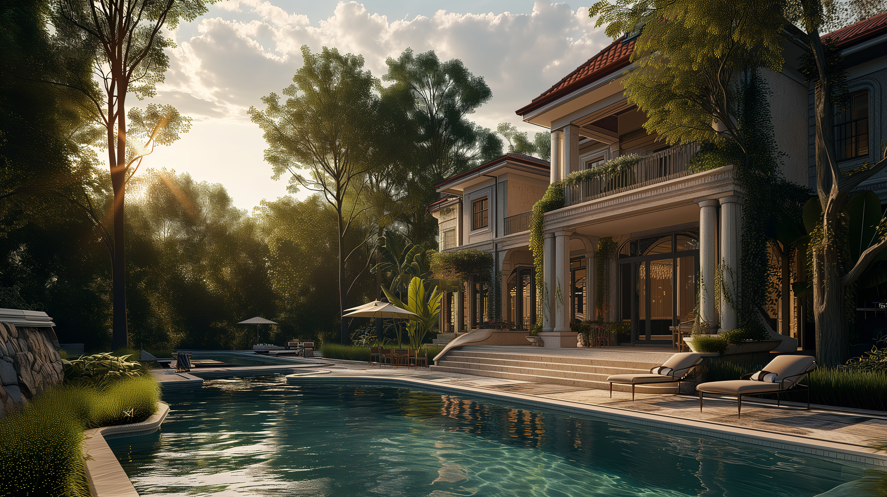 Luxurious Home with Pool HD Wallpaper