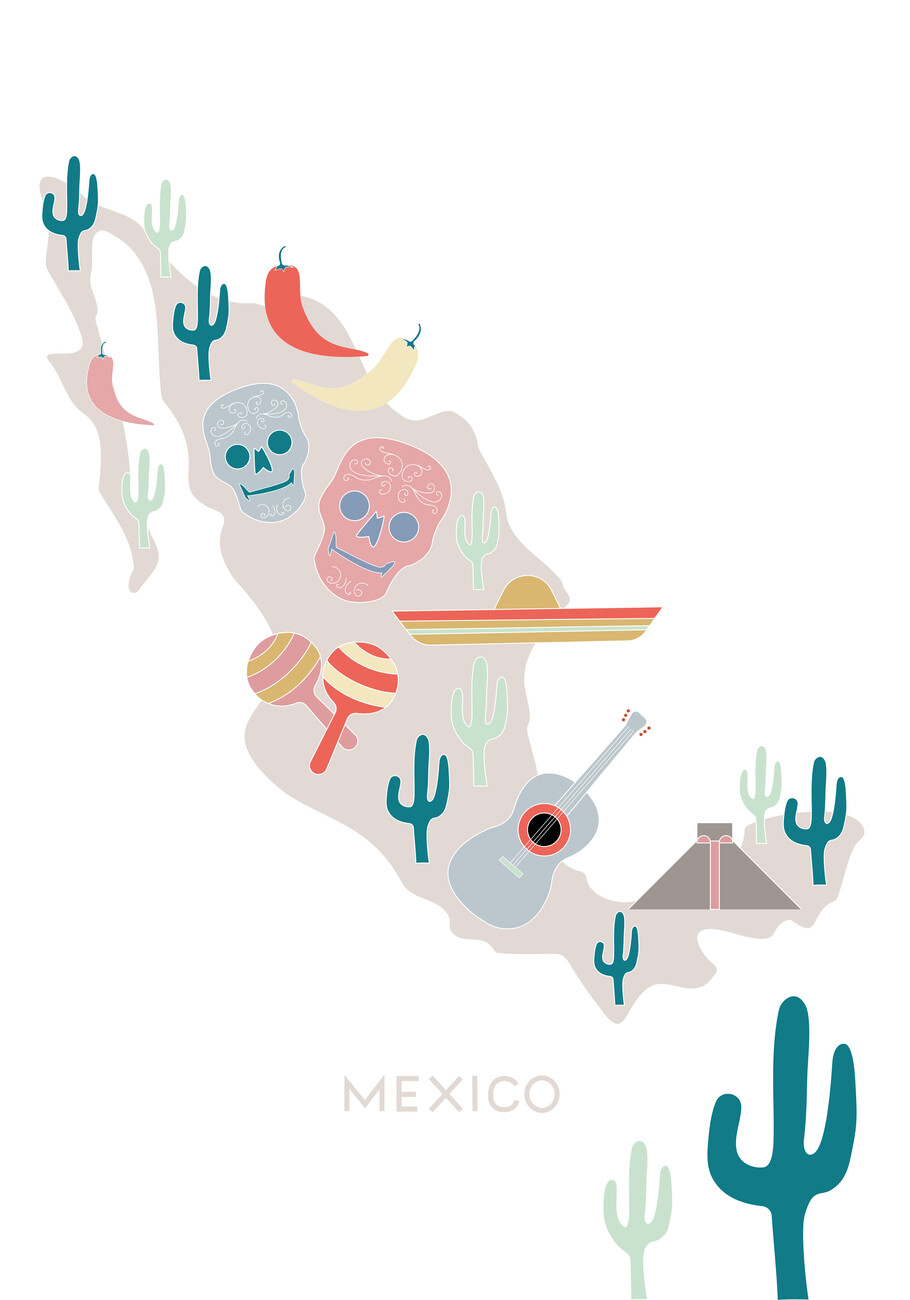 Mexico Map No 1 Wall Mural. Buy online at Abposters.com