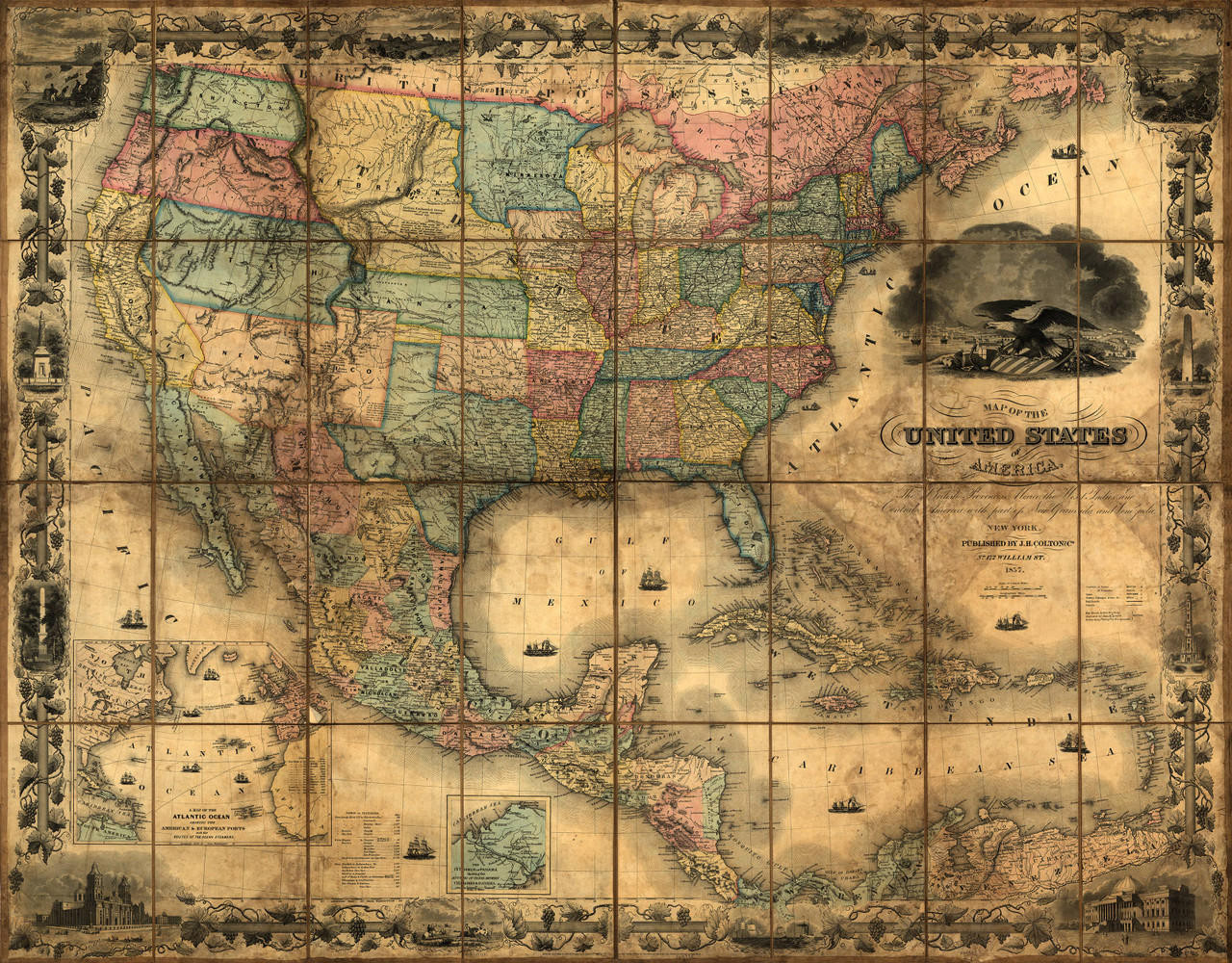 United States & Mexico 1857 Map Mural. World Maps Online