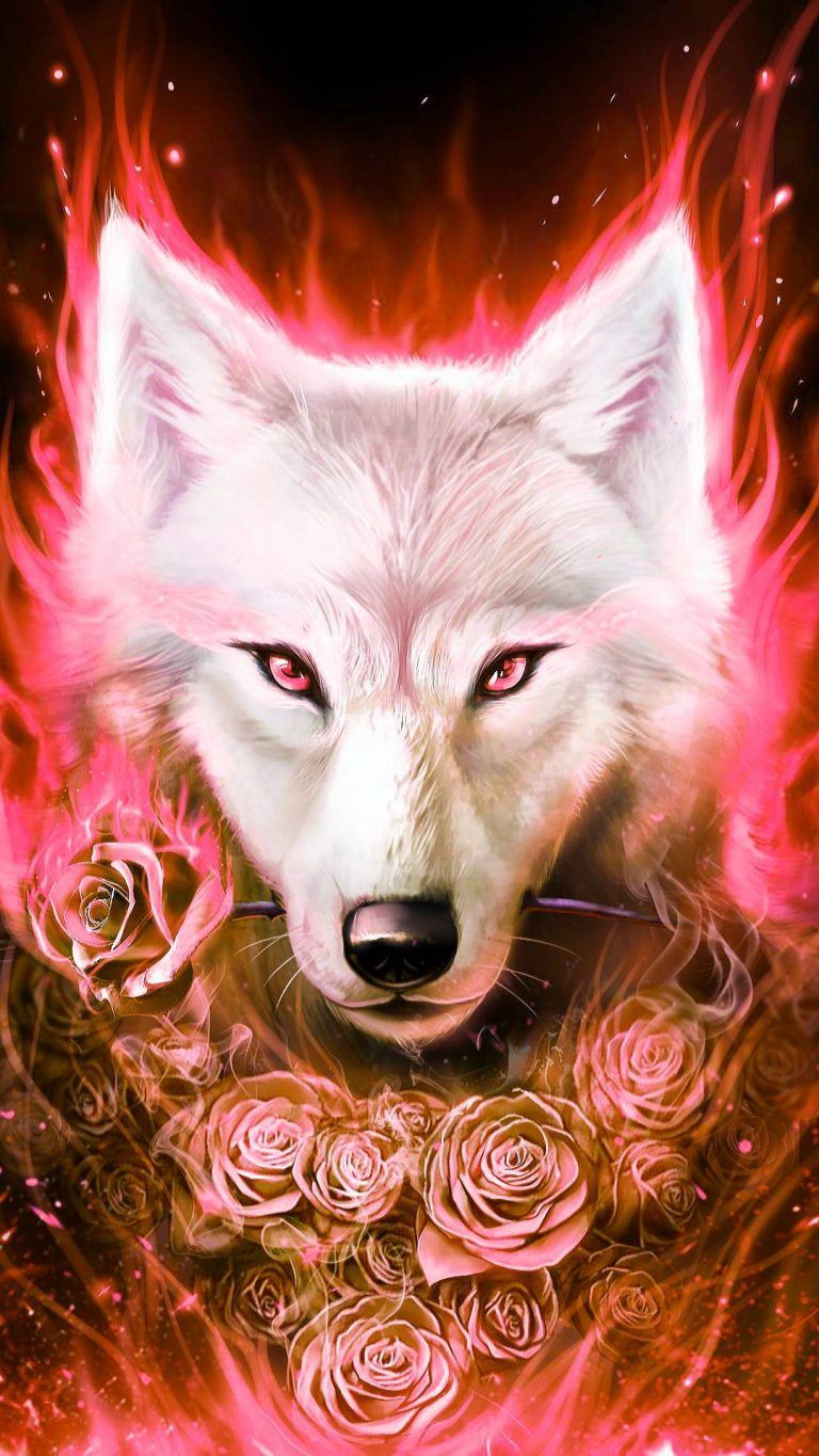 Wolf and roses iPhone Wallpaper Wallpaper, iPhone Wallpaper. Wolf spirit animal, Cute animal drawings, Wolf wallpaper