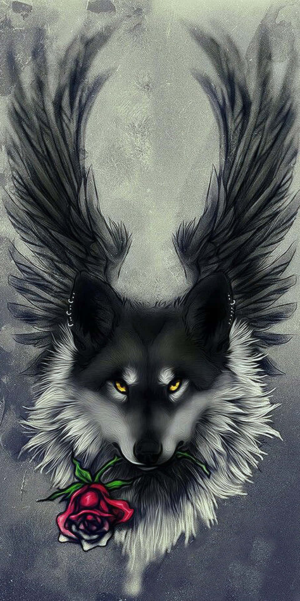 Download Winged Wolf Rose Portrait Wallpaper