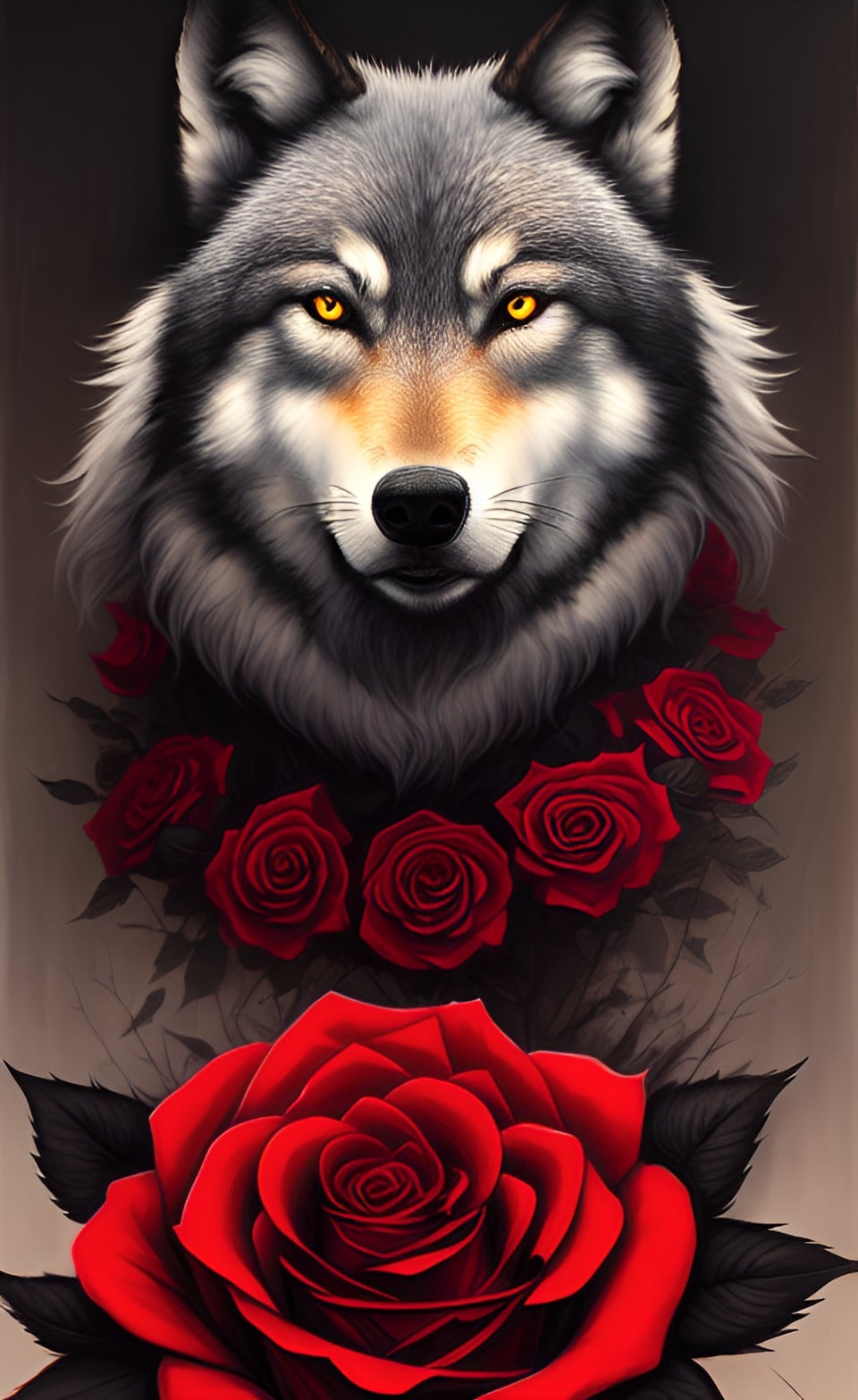 Wolf with red roses