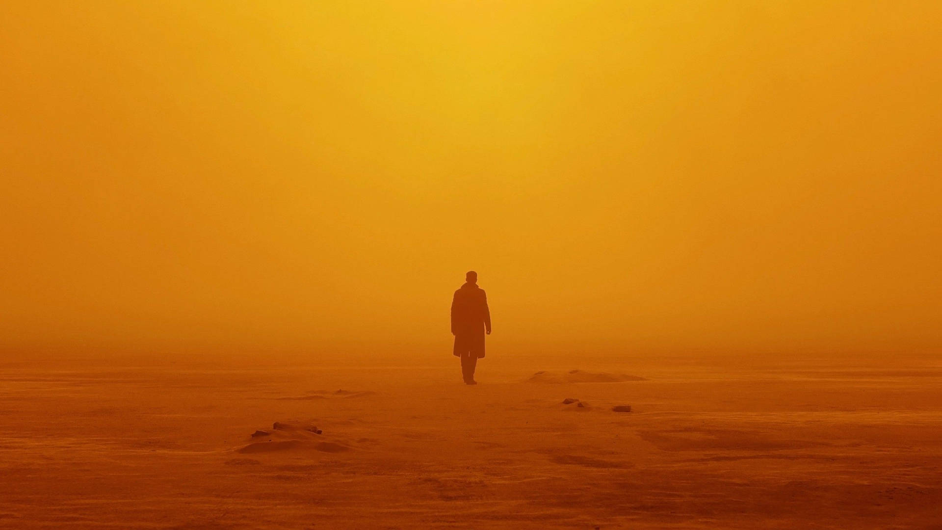 Download Officer K (Ryan Gosling) Walking Through A Post Apocalyptic Desert In Blade Runner 2049 Wallpaper