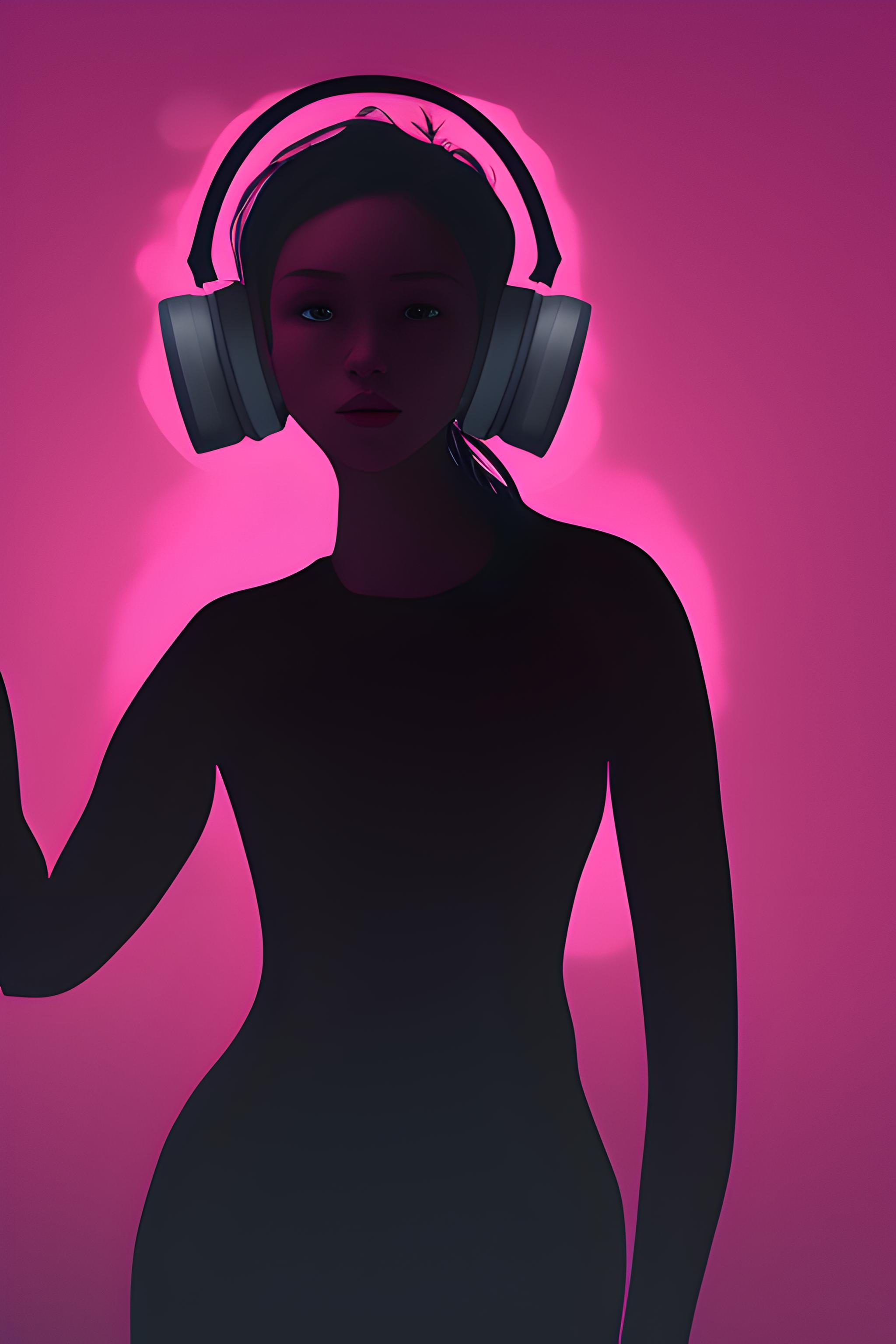 girl with headphone singing dark background wallpaper
