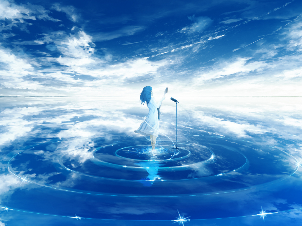 Wallpaper singing, above clouds, anime girl desktop wallpaper, HD image, picture, background, 3Def02