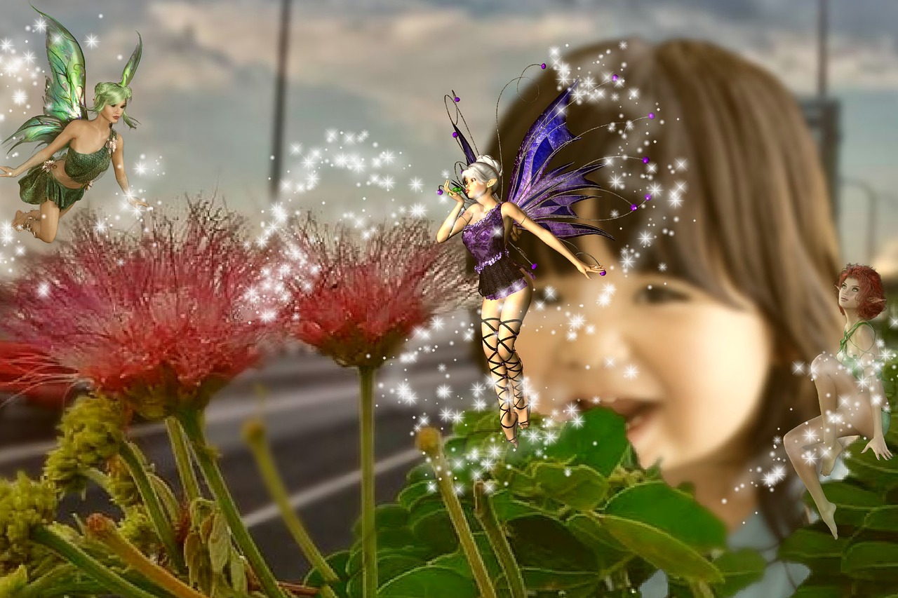 Download free photo of Fairy, pixie, fantasy, flower, dust