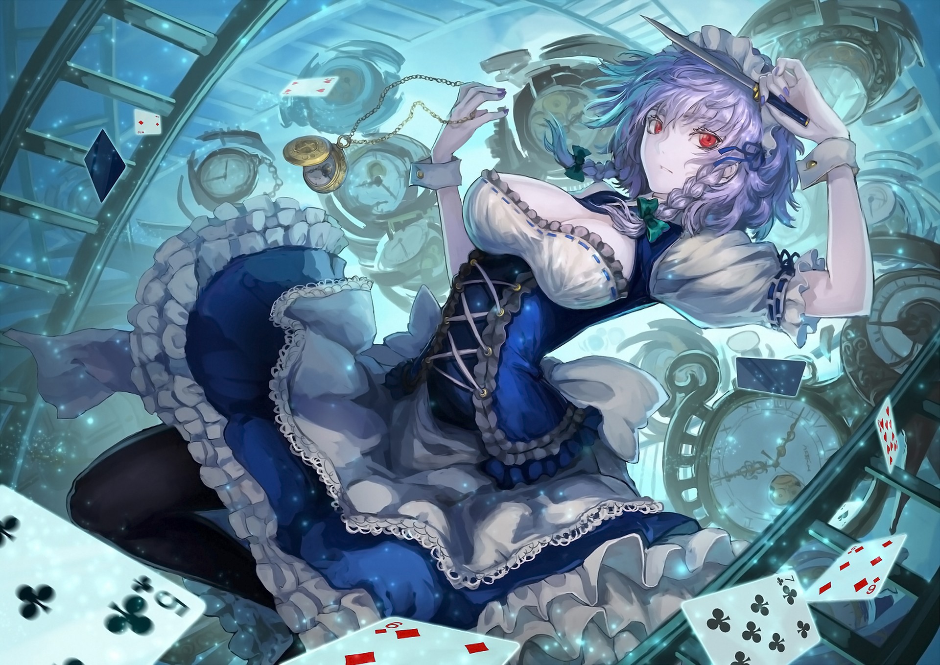 Izayoi Sakuya, artwork, clocks, Touhou, anime girls (1920x1358px) on Wallls.com