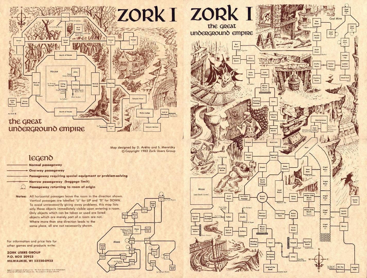 Hand Drawn Zork I `Dungeon Map', 1979