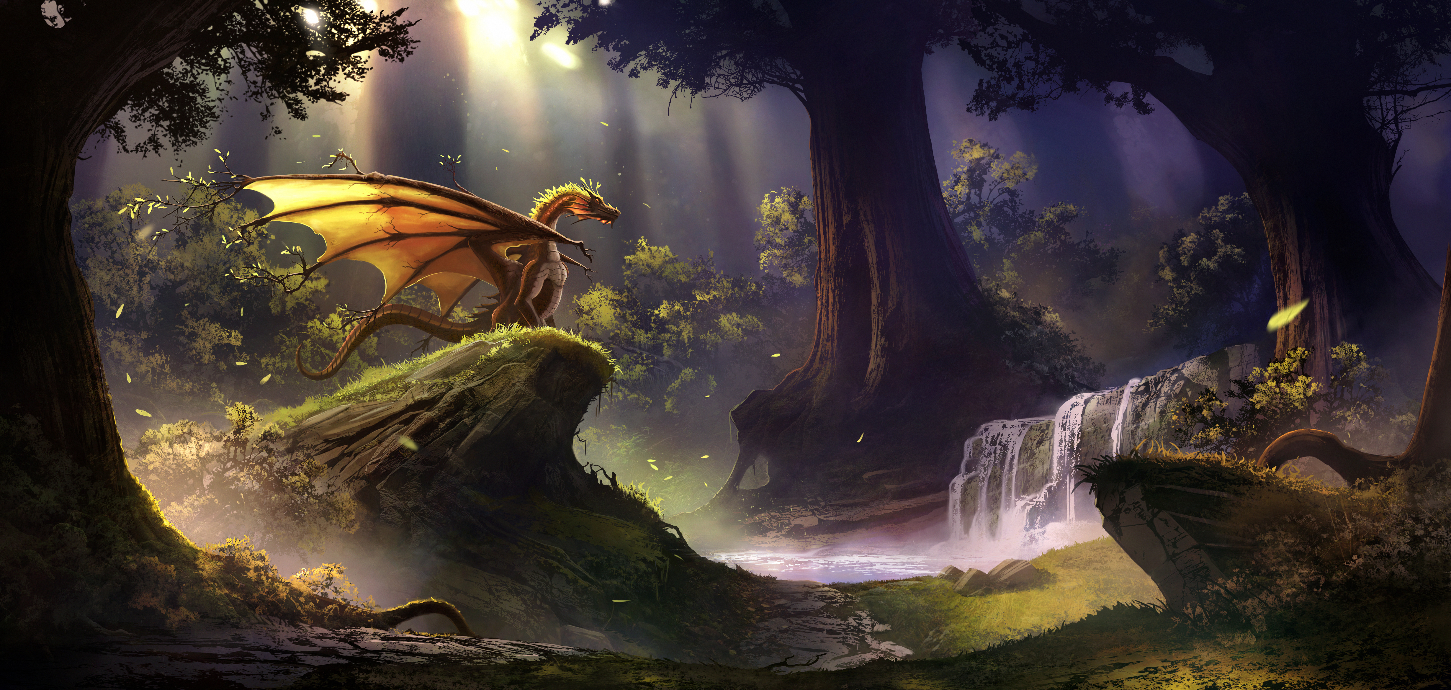 Dragon In Magical Forest Wallpaper, HD