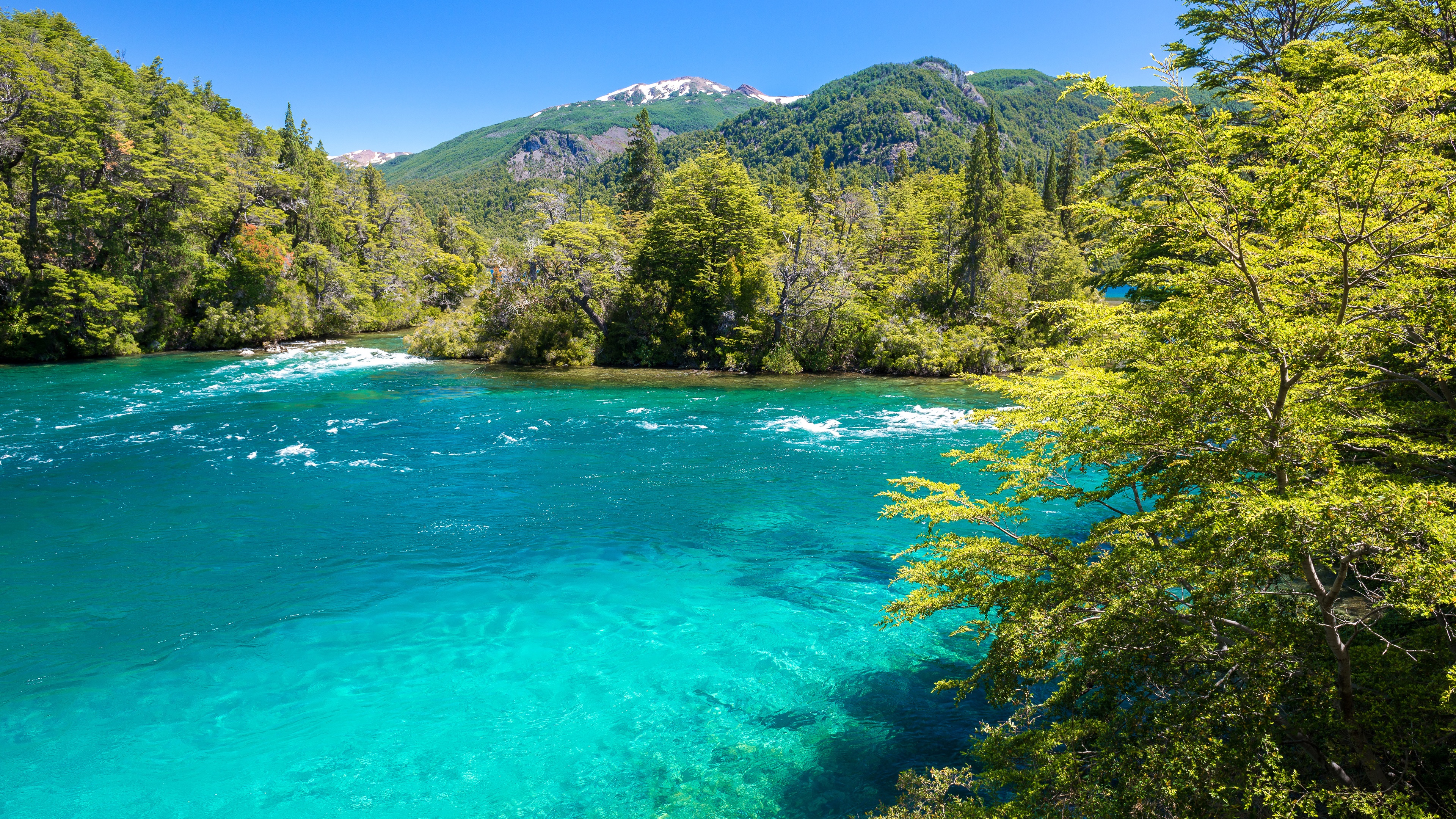 Wallpaper Conguillio National Park, Chile, mountains, trees, river 3840x2160 UHD 4K Picture, Image