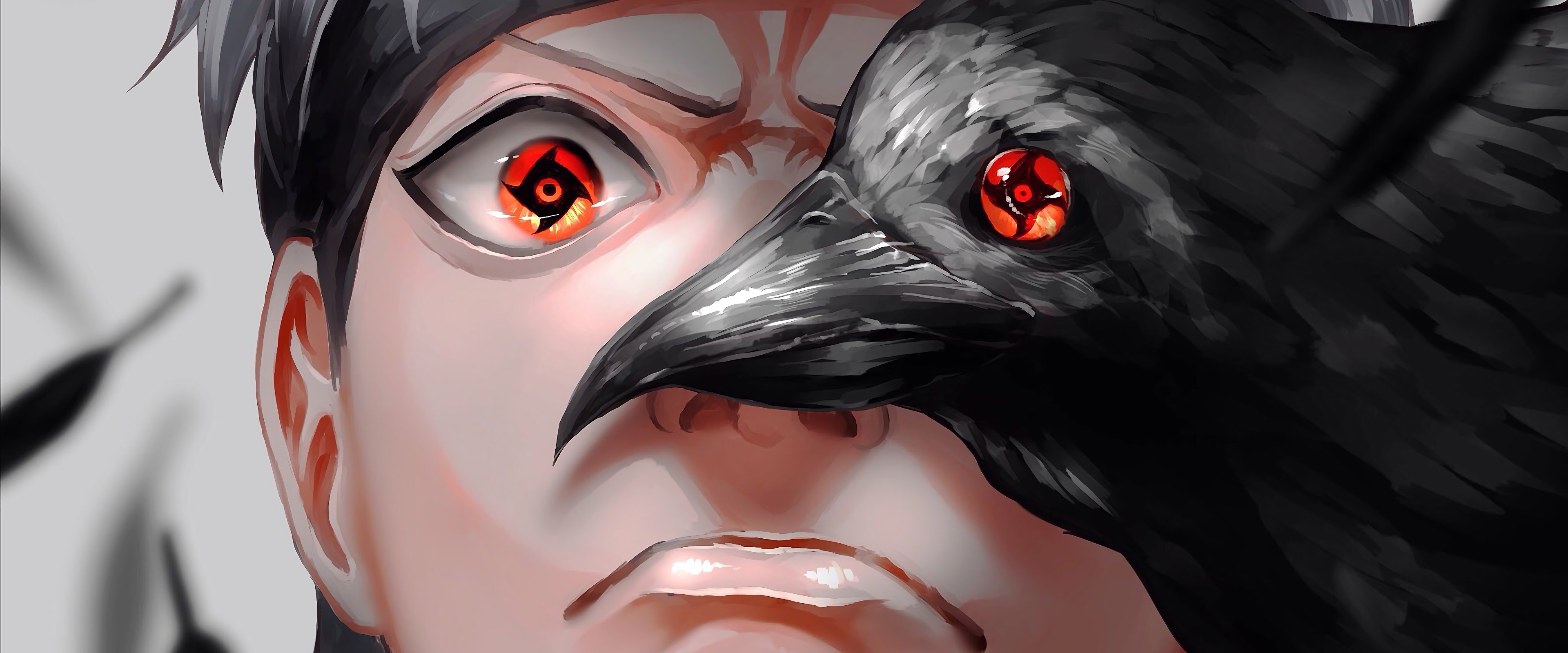Shisui Uchiha Mangekyo Sharigan Crow 4K Wallpaper