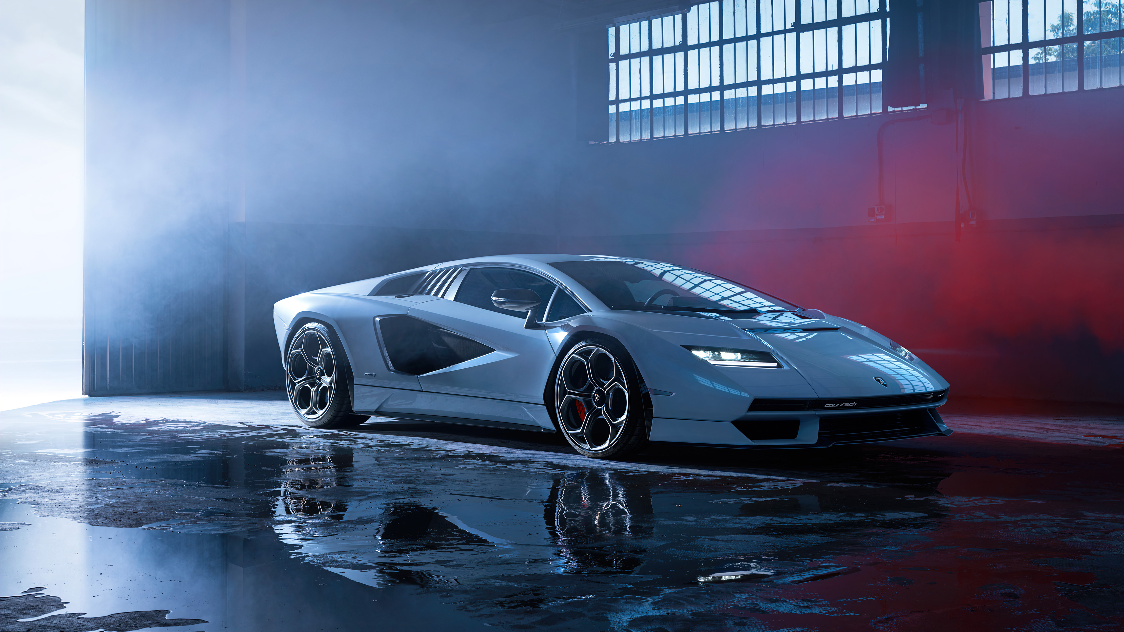 Lamborghini Countach, Lamborghini, car, Italian Supercars, vehicle, supercars, white cars, warehouse, low light, reflection, italian cars, Volkswagen Groupx2160 Wallpaper