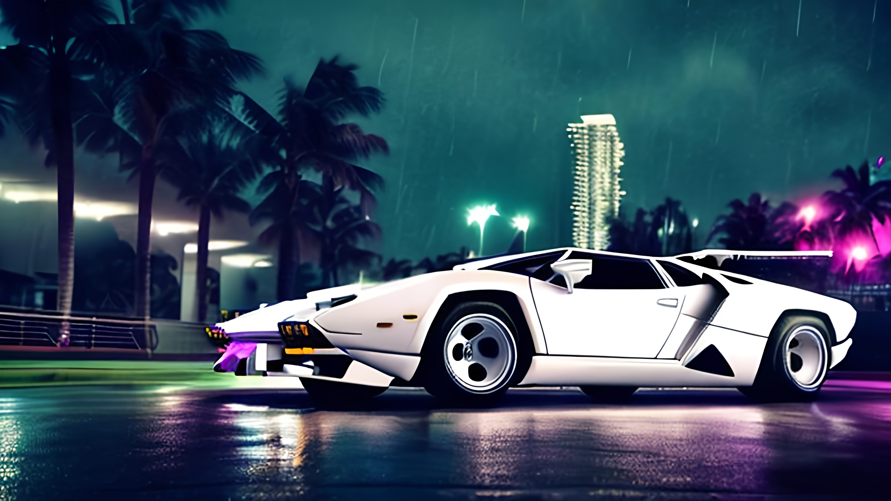 white lamborghini countach parked at miami beach in