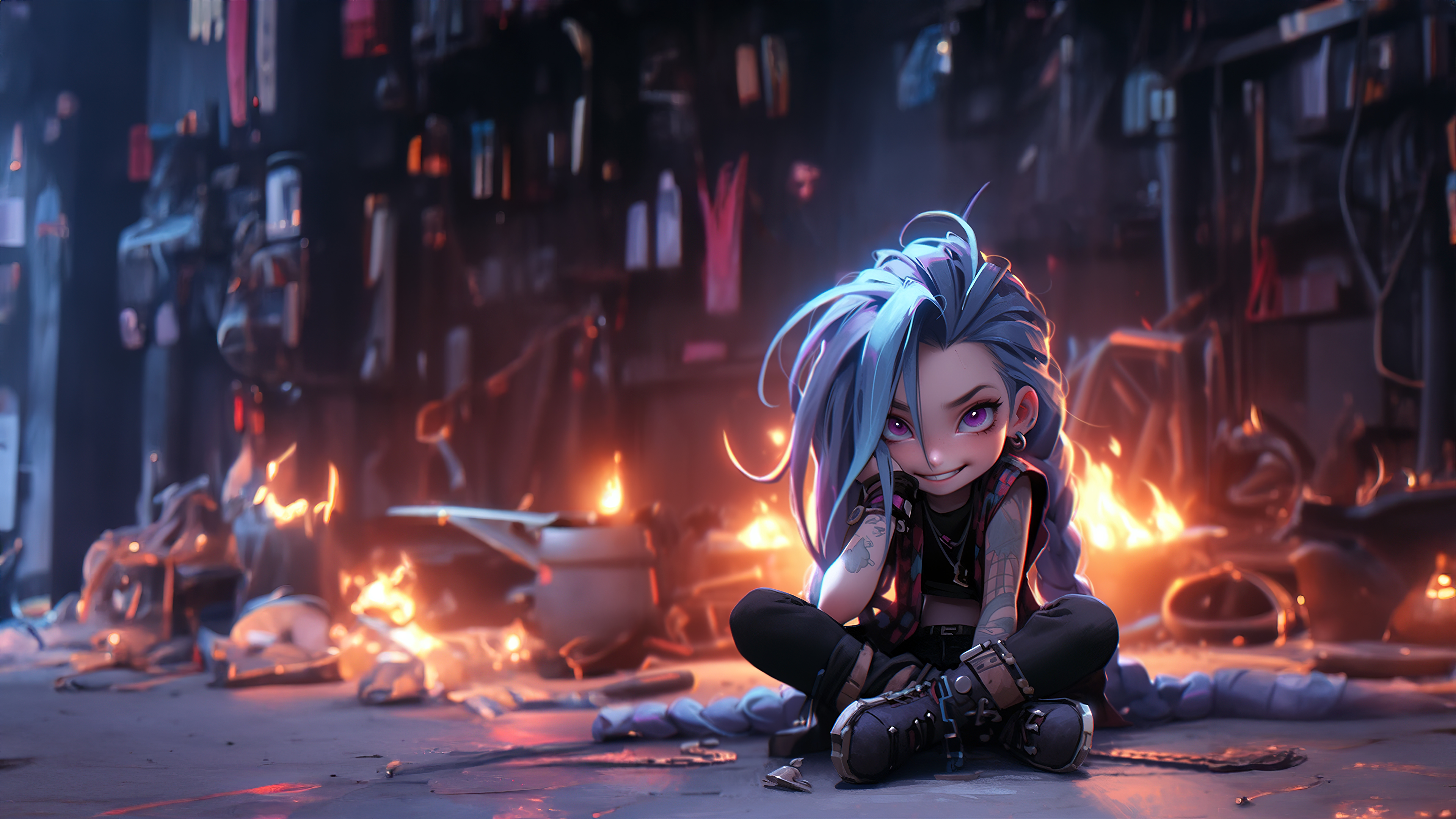 Jinx Wallpaper 4K, AI art, Arcane