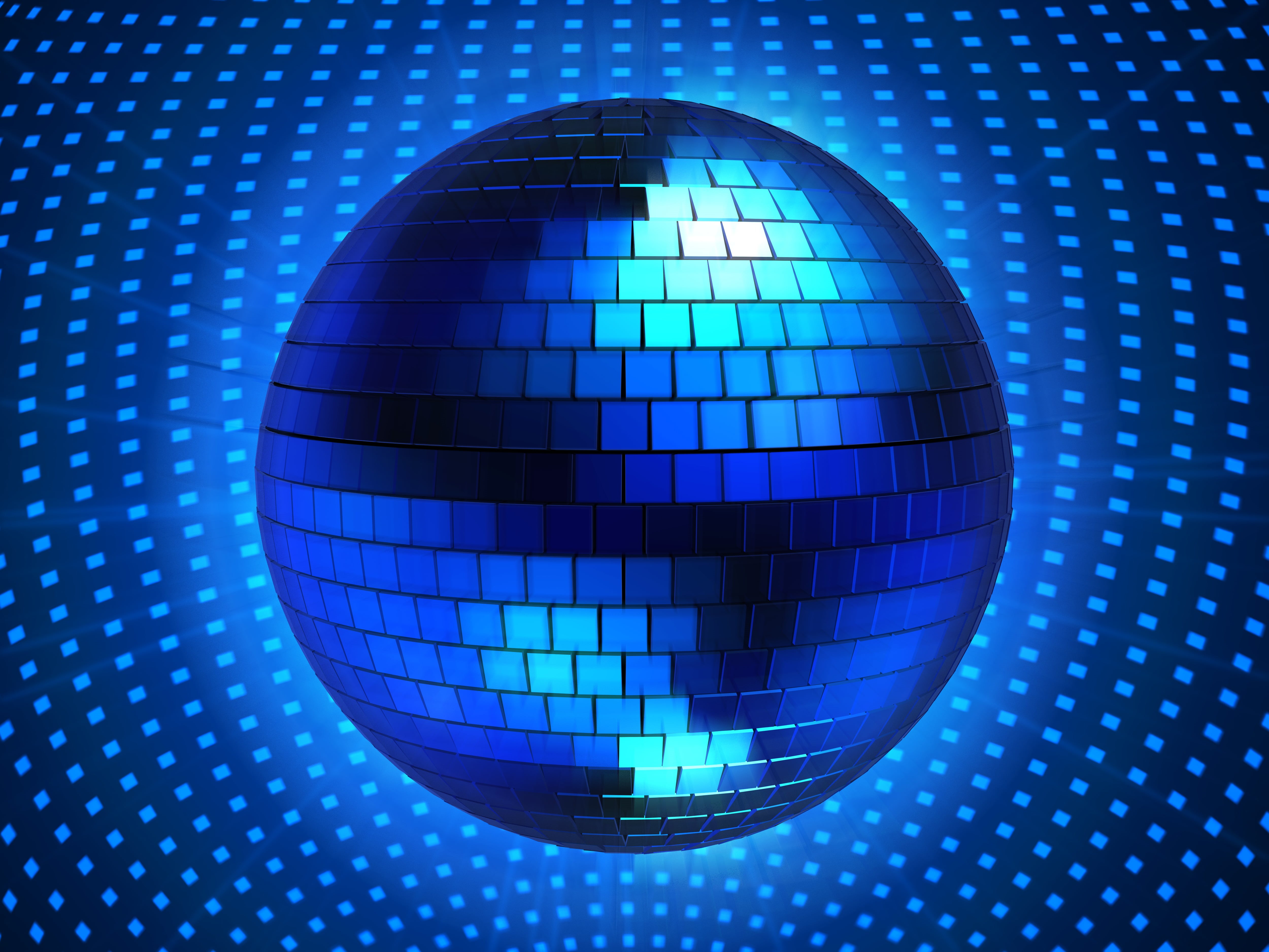 disco ball, pattern, sphere, glass, night, nightclub, bright, music, 4K, graphics, arts culture and entertainment, dancing, brightly lit, ball, blue, blue background HD Wallpaper