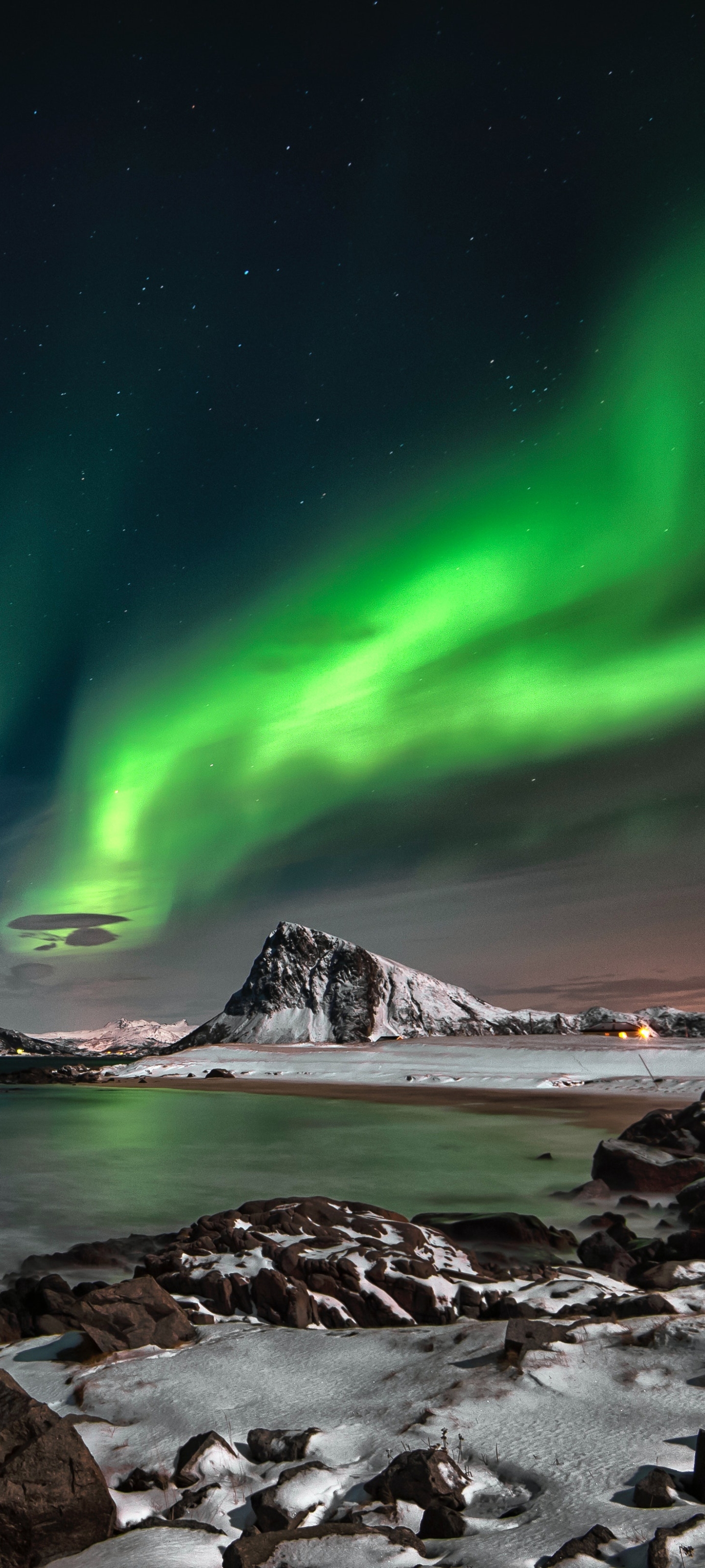 Mobile wallpaper: Night, Earth, Aurora Borealis, Fjord, 1416716 download the picture for free