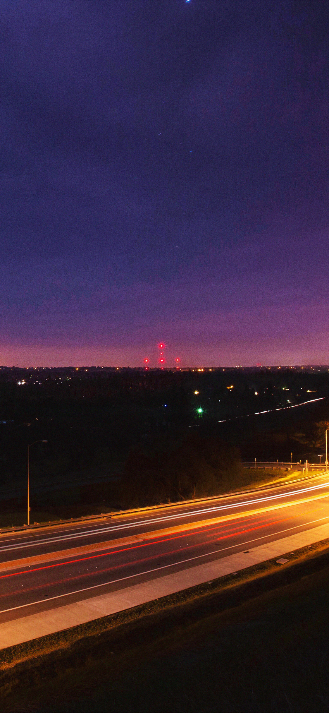 Road Lights Night City Sky Dark Wallpaper