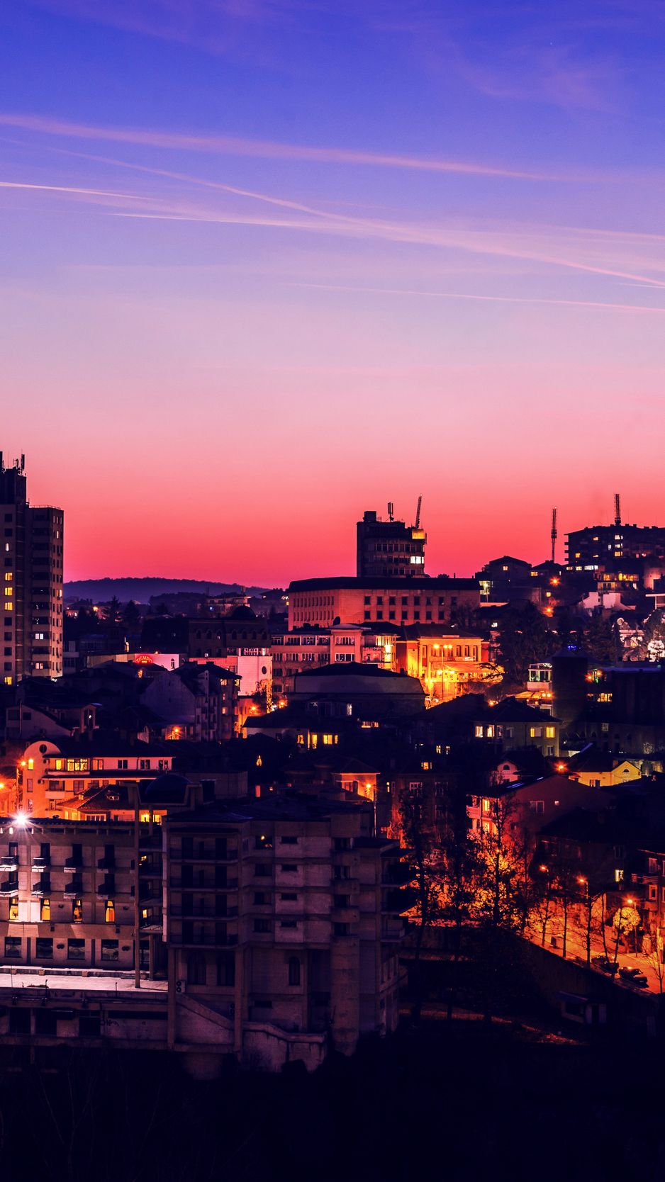 Download Wallpaper 938x1668 Night City, City Lights, Sunset, Buildings, Sky, Architecture Iphone 8 7 6s 6 For Parallax HD Background