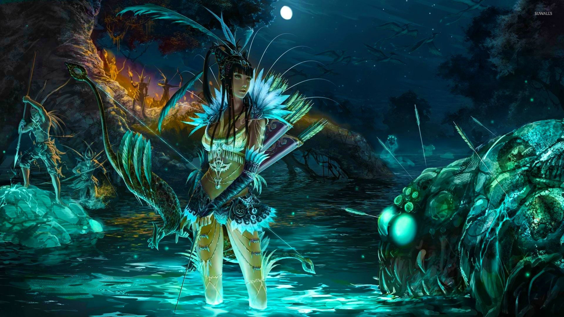 Archer in glowing water wallpaper wallpaper