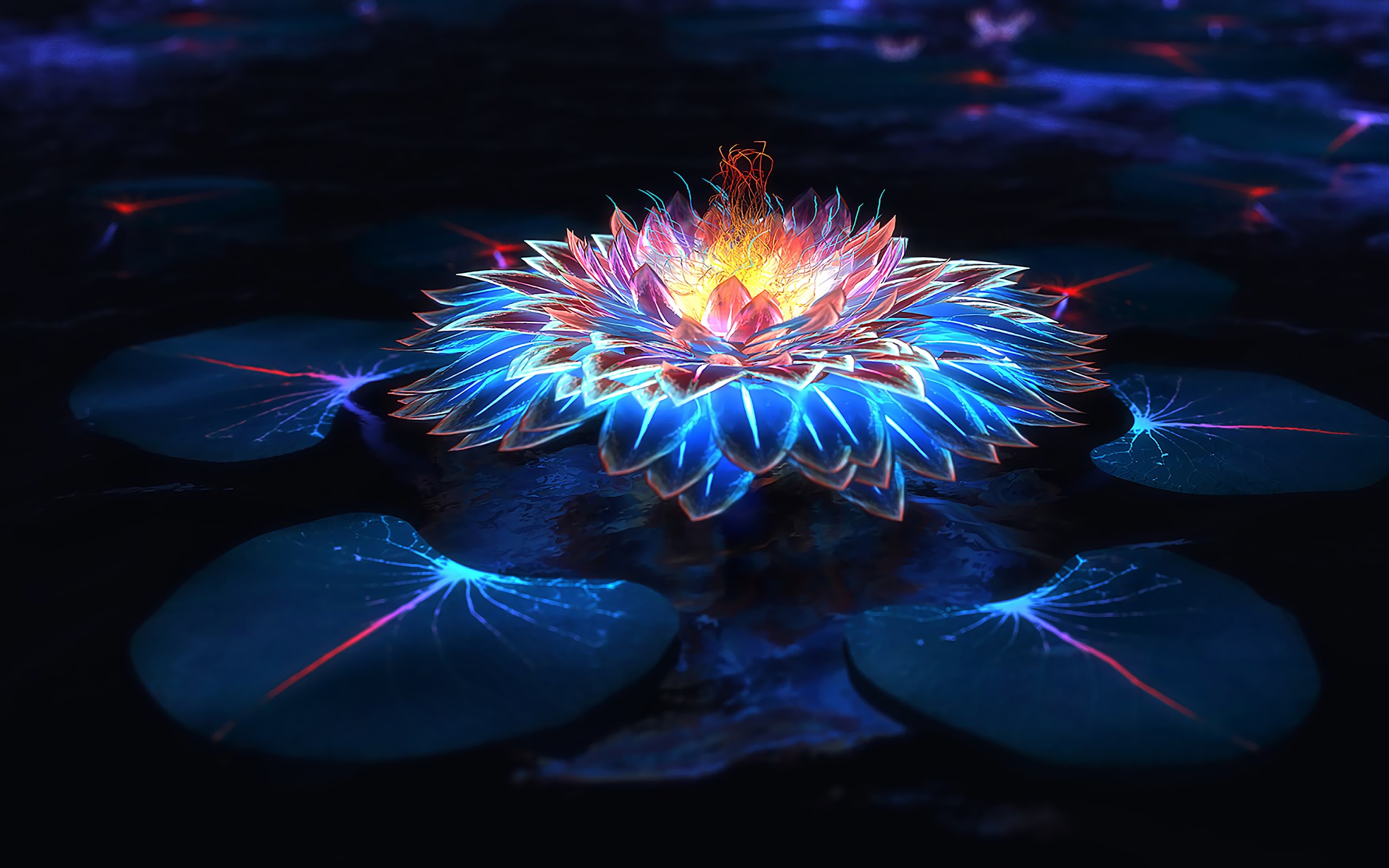 Lotus Flower Glowing Colorful 4K Wallpaper