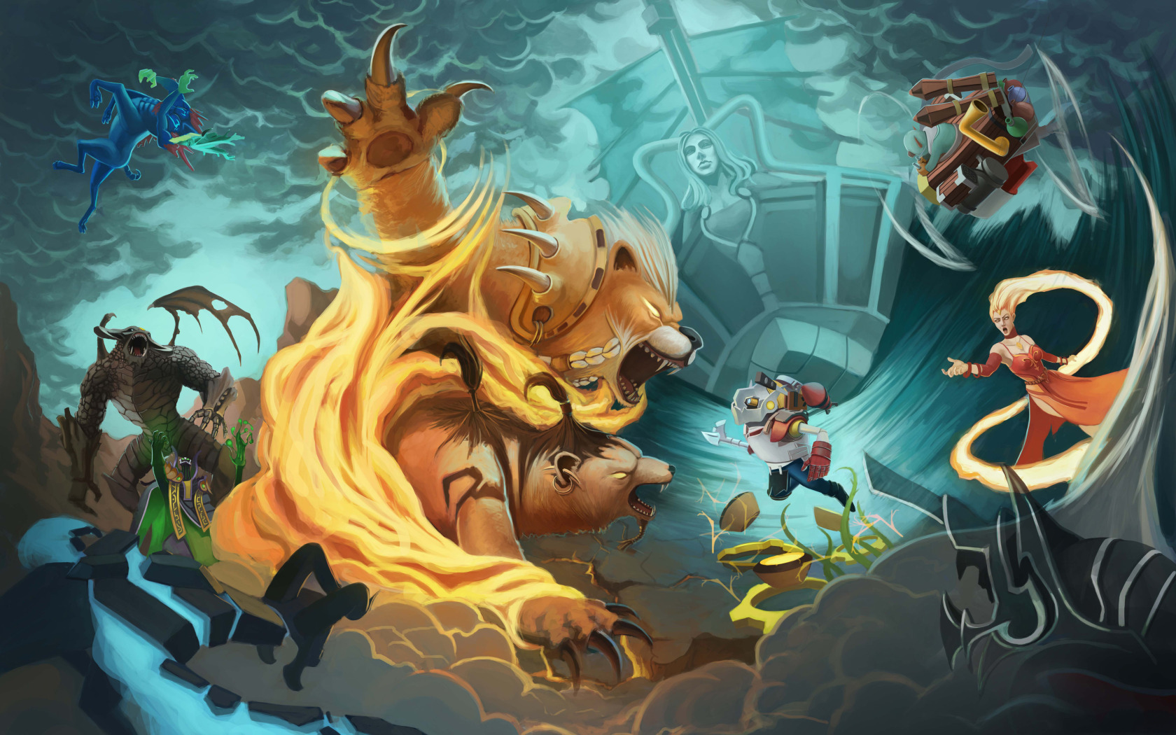 Download wallpaper Dota 2, Lina, Rubick